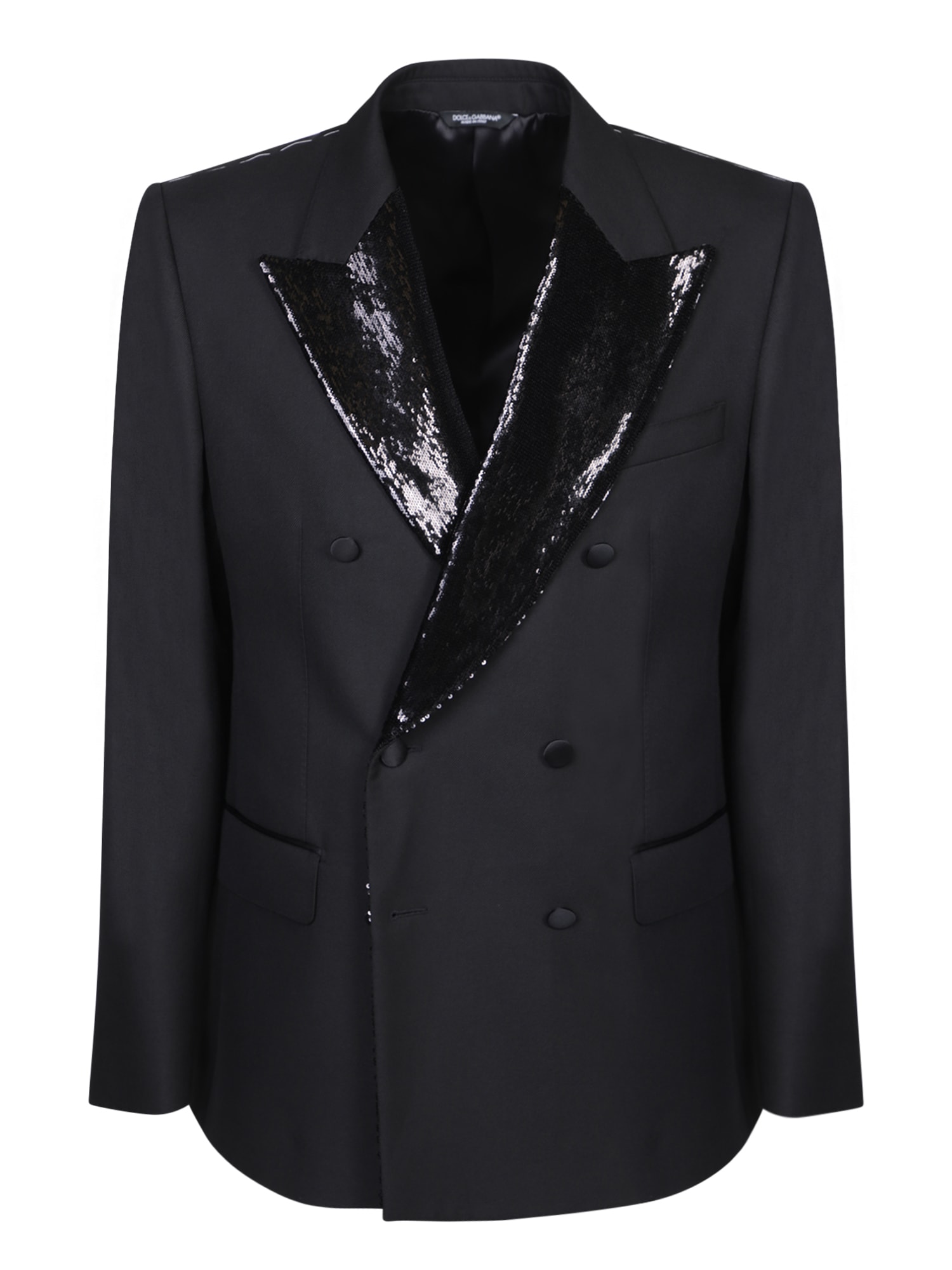 Shop Dolce & Gabbana Sequin-lapels Black Jacket