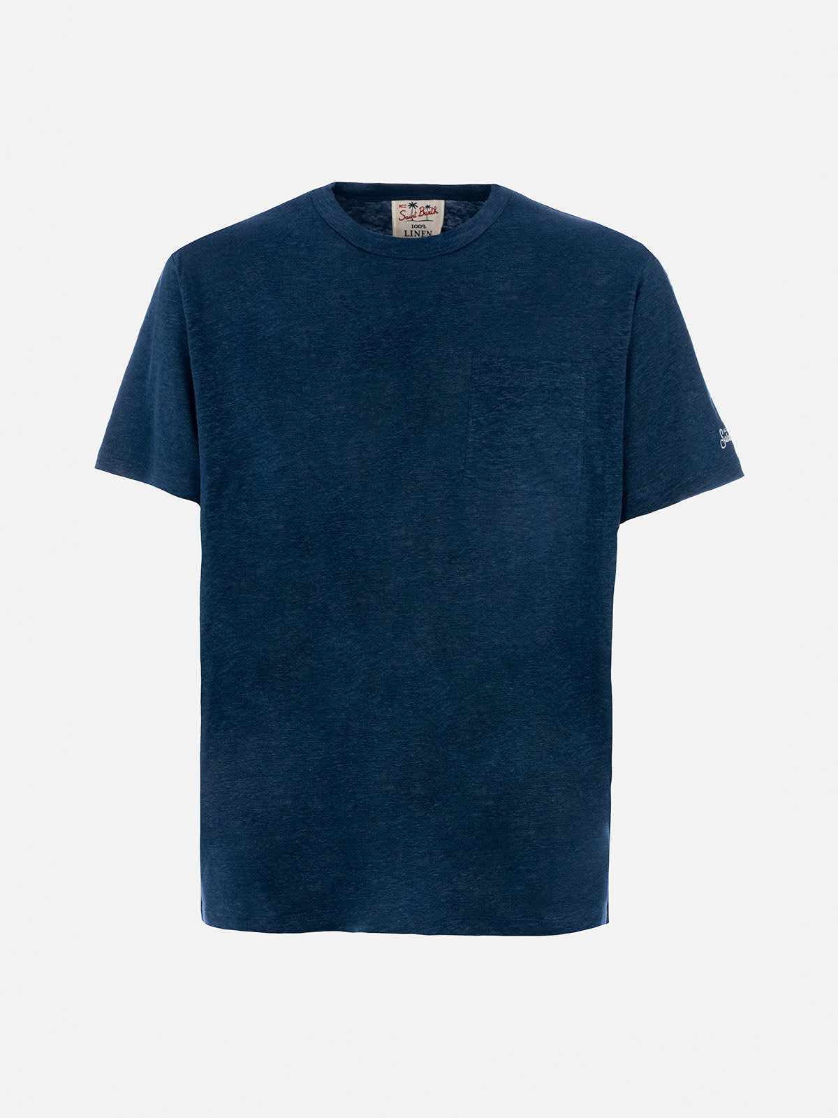 Shop Mc2 Saint Barth Man Navy Blue Linen Jersey T-shirt Ecstasea With Pocket