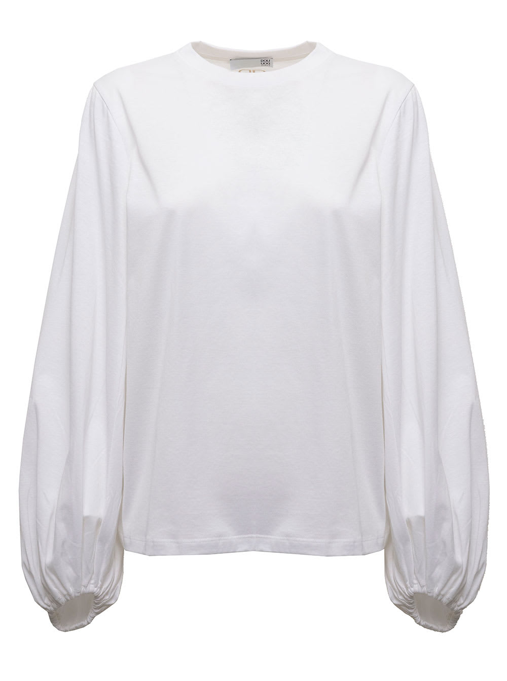 Douuod Womans White Cotton Blouse With Balloon Sleeves
