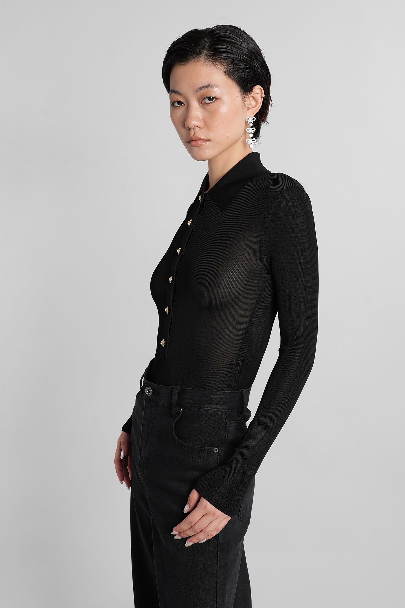 Self-portrait Viscose Knit Bodysuit In Black
