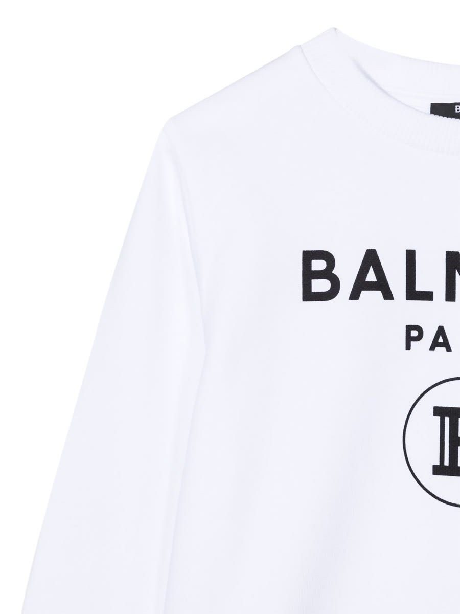 Shop Balmain Sweatshirt Crewneck Front Logo In White