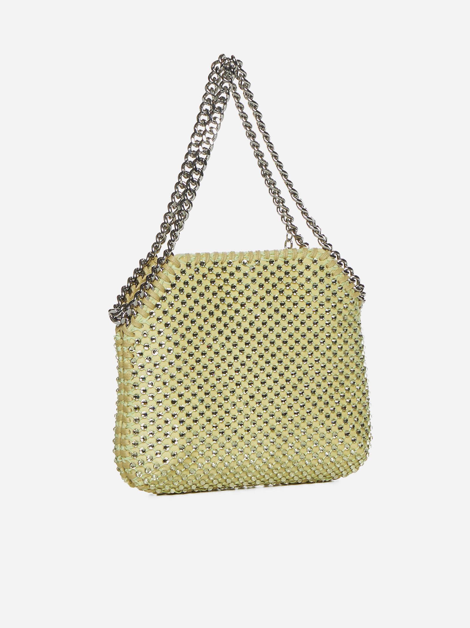 Shop Stella Mccartney Falabella Crystals & Mesh Mini Shoulder Bag In Lime