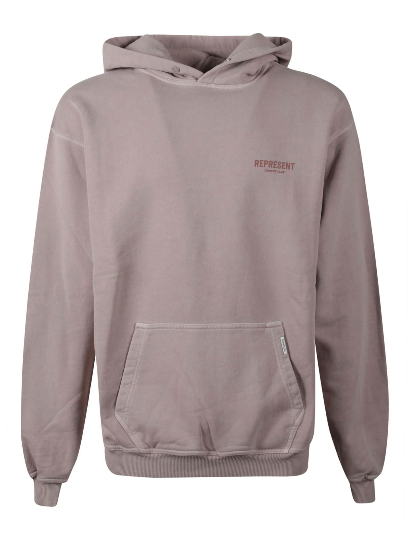 Represent Beige Oversized Hoodie With Snap-button Hood And Logo In Pink
