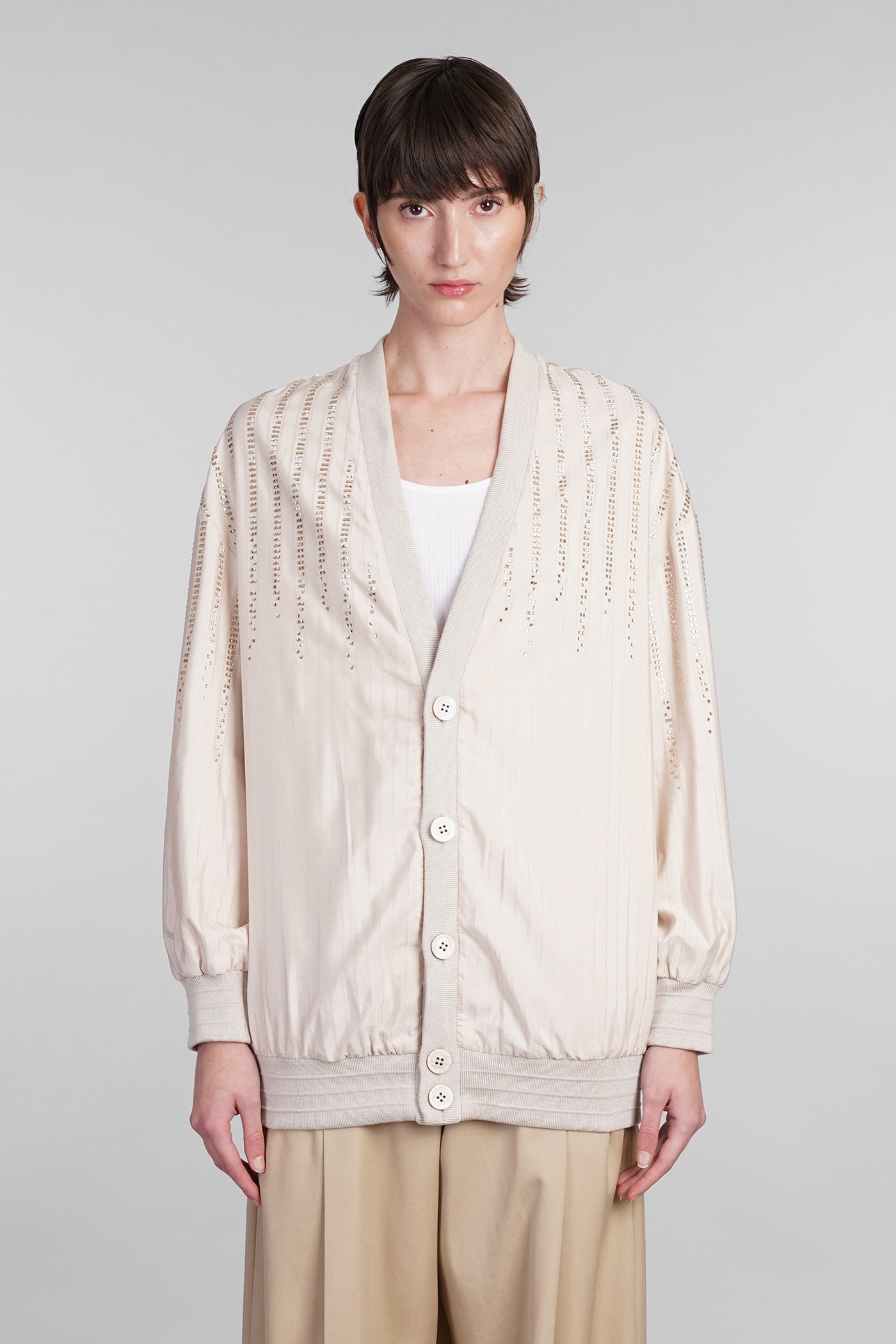 Shop Golden Goose Cardigan In Beige Silk