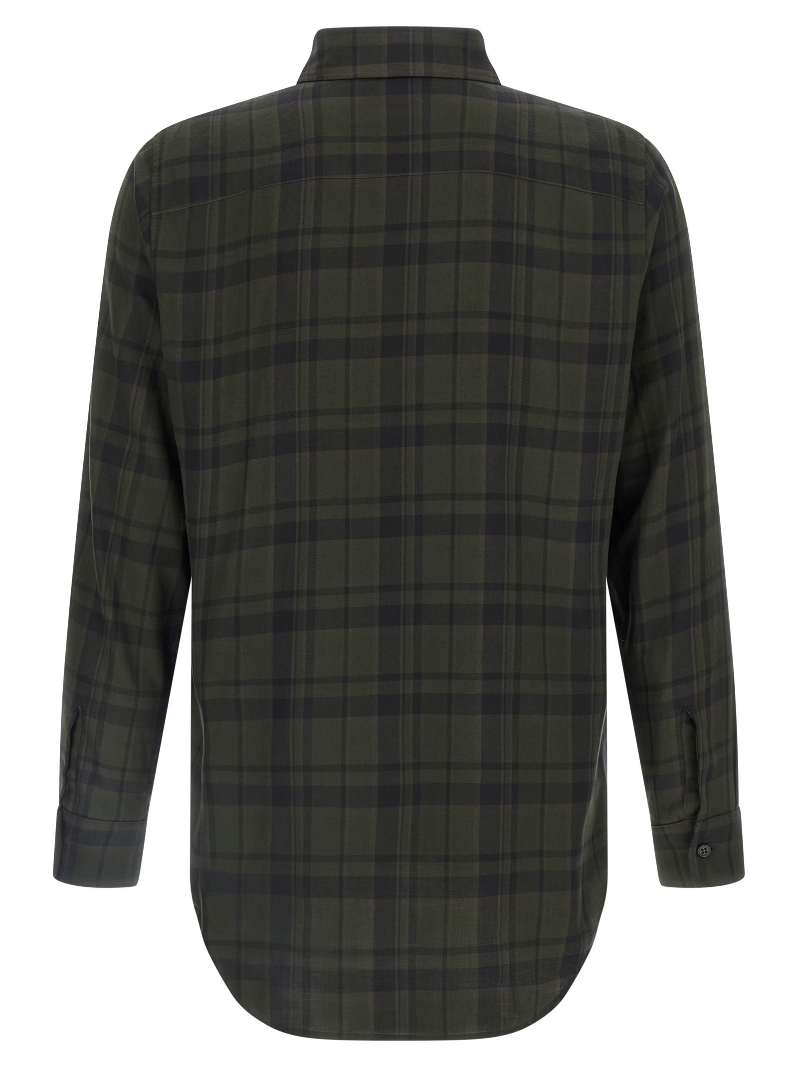 Saint Laurent Button-down Shirt With Curved Hem And Pocket In Green