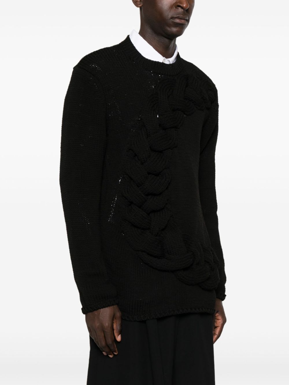 Comme Des Garçons Homme Deux Braid-detailing Crew-neck Jumper In Black