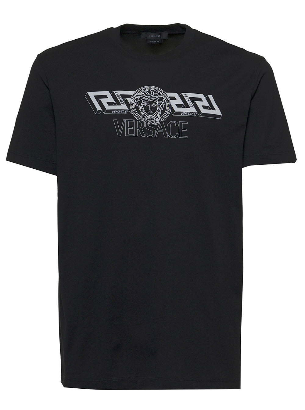 Versace Black Jersey T-shirt With Logo Print