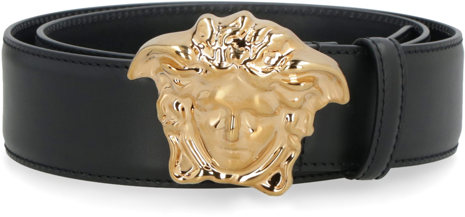 Shop Versace La Medusa Leather Belt In Black