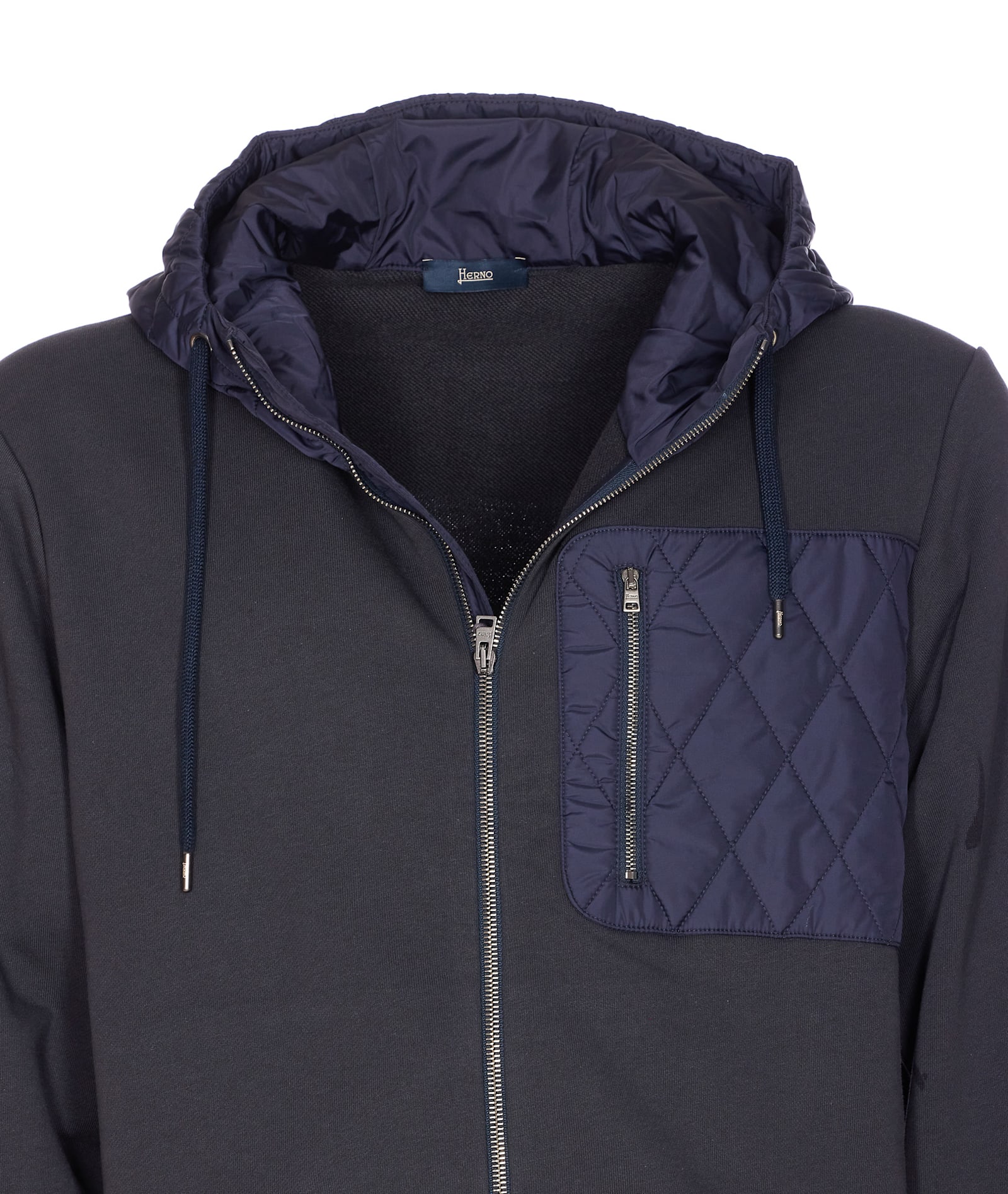 Herno Quilted Hoodie With Drawstring And Long Sleeves In Blue