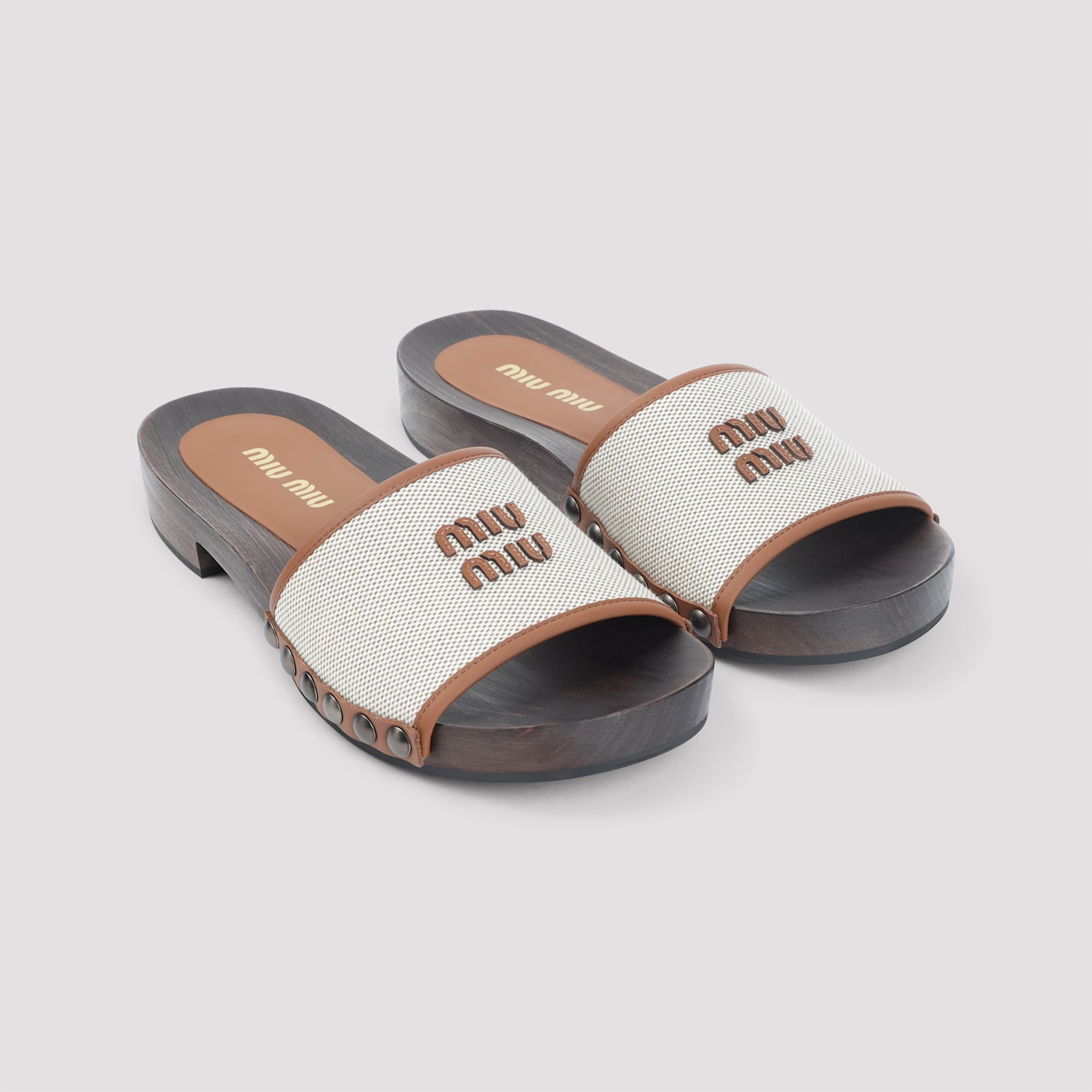 Miu Miu Canvas And Leather Clogs In White