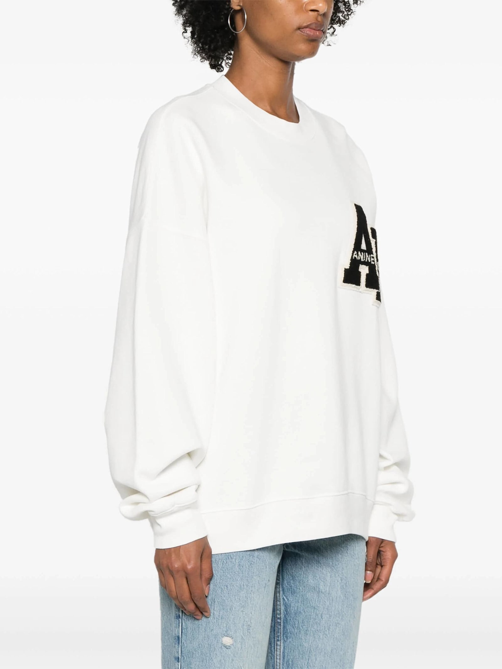 Anine Bing Miles Logo-patch Cotton Sweatshirt In White