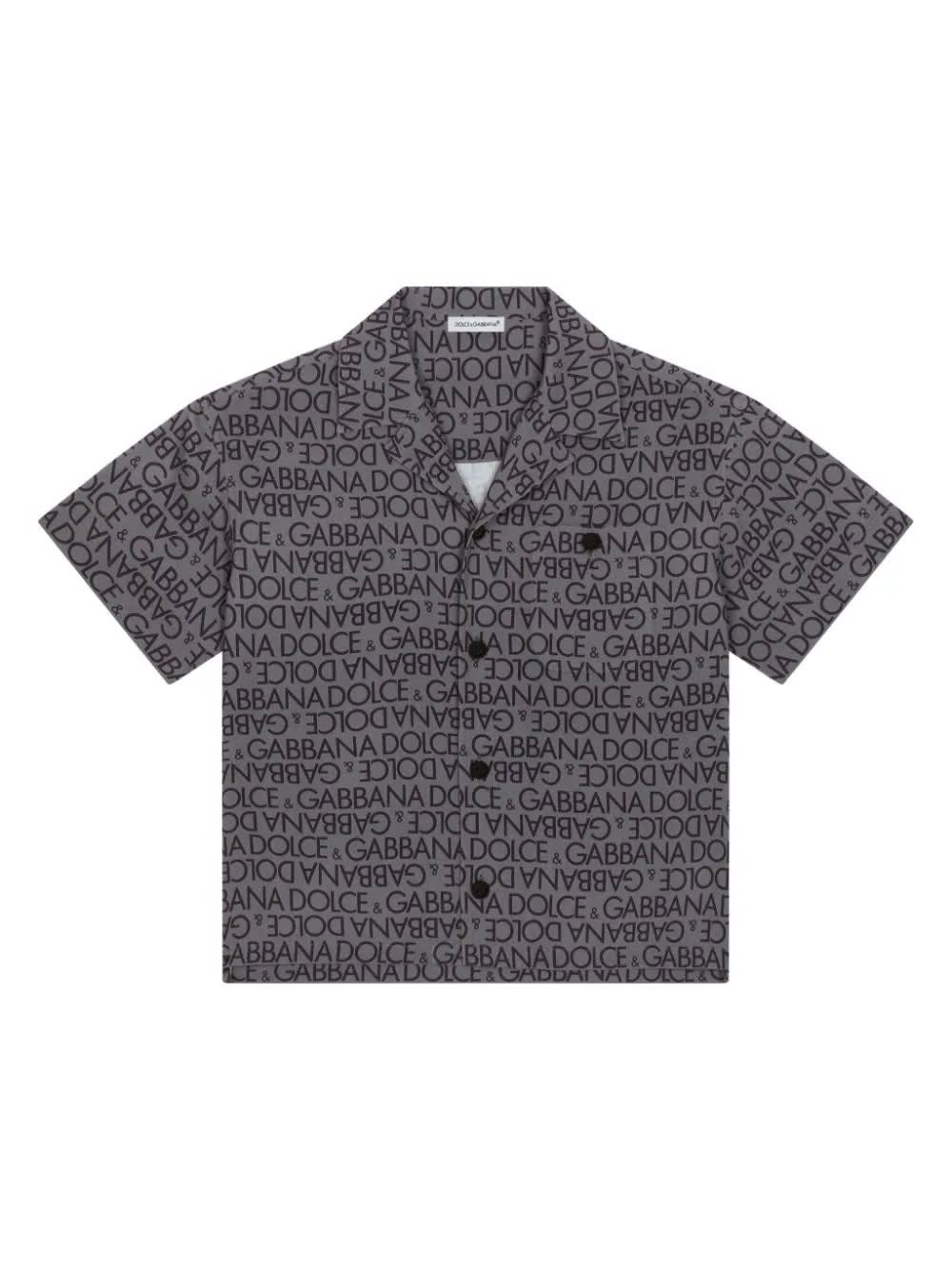 Shop Dolce & Gabbana Grey Bowling Shirt With All-over Logo Print