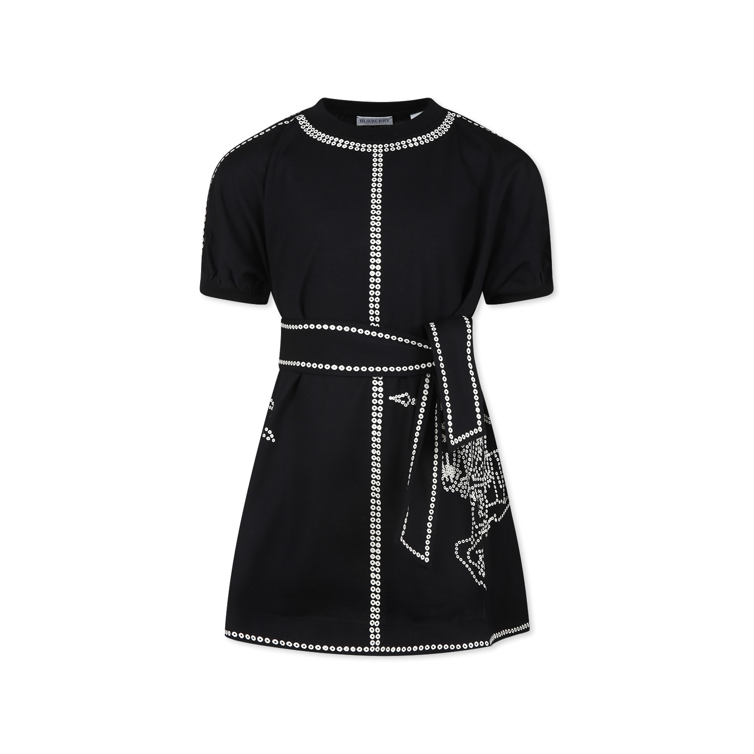 Burberry Kids' Black Dress For Girl With Equestrian Knigh