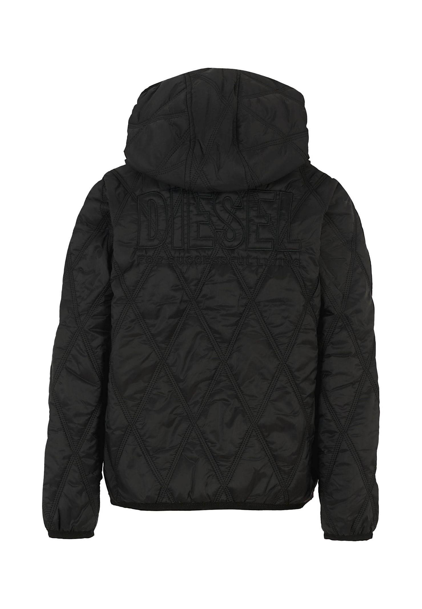 Diesel Black Down Jacket For Boy With Logo In Black