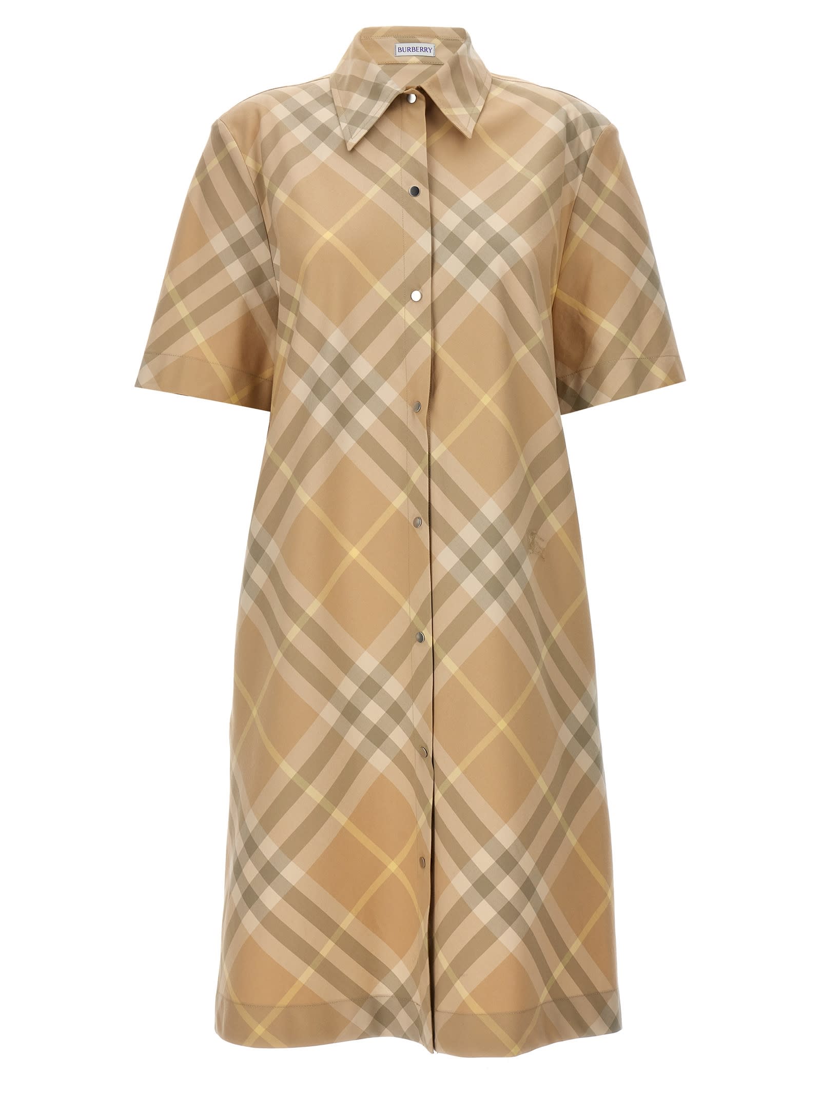 Shop Burberry Check Chemisier Dress In Beige