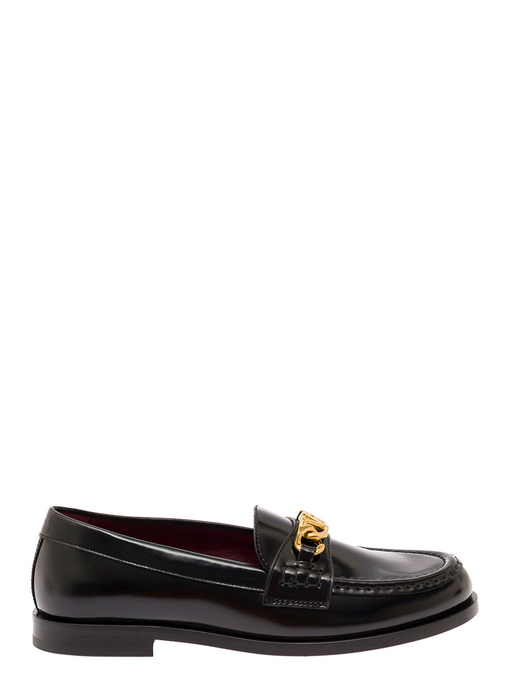 Valentino Black Leather Vlogo Chain Loafers In Multi