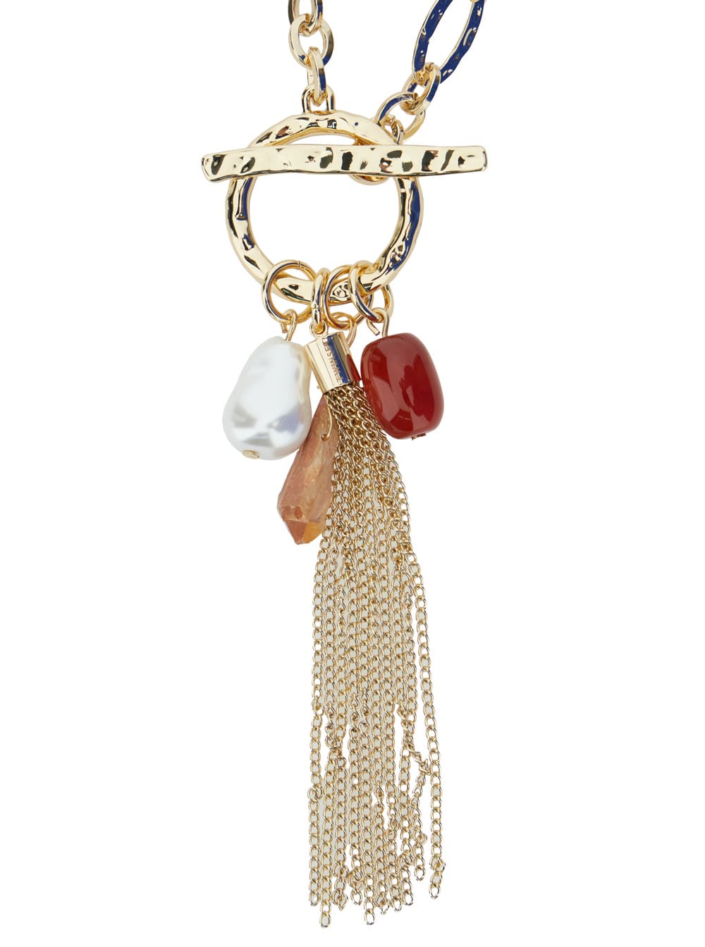 Twinset Metallic Chain-link Necklace With Tassel With Charms In Brass Woman In Metallic