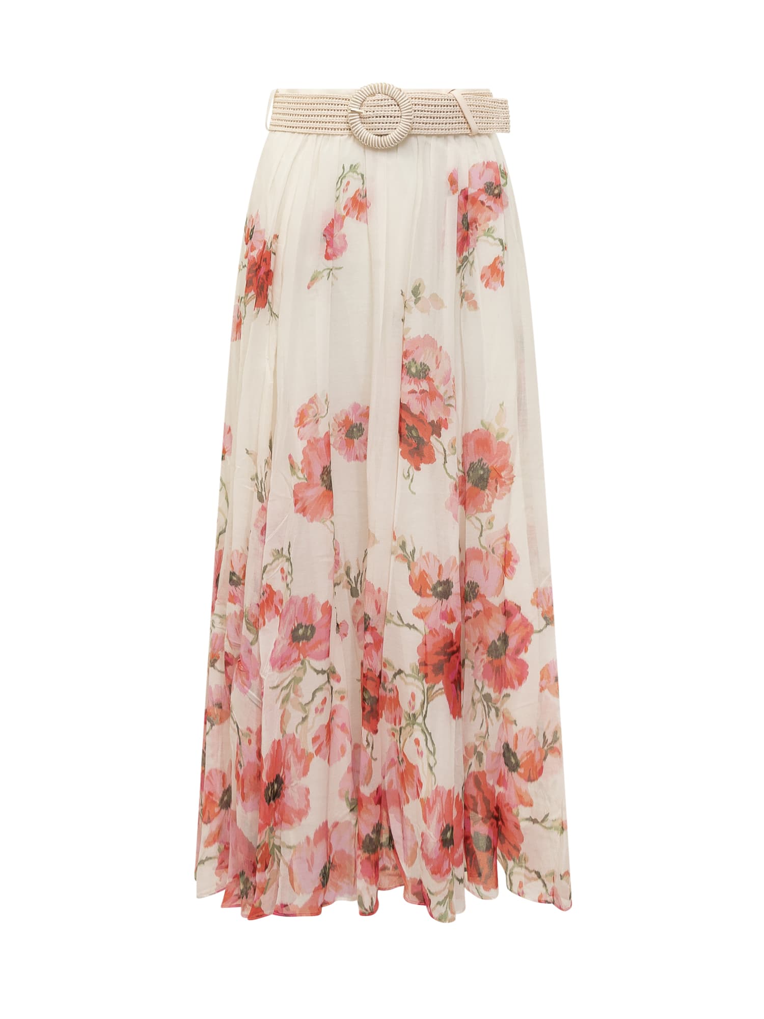 Shop Zimmermann Lightburst Skirt In Cream/red Floral