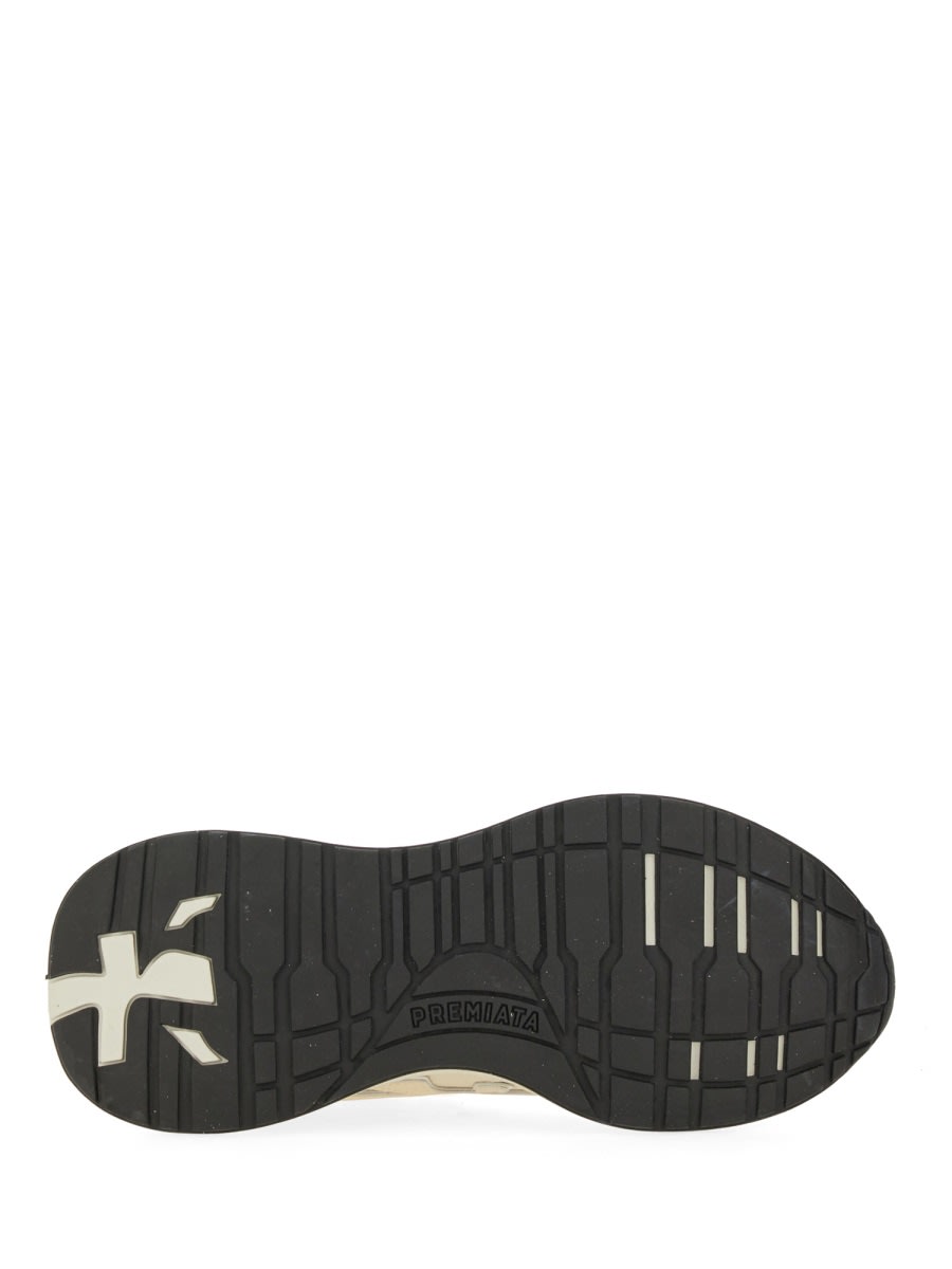 Premiata Light Beige Calf Leather Low-top Sneakers With Metallic Accents In Multi