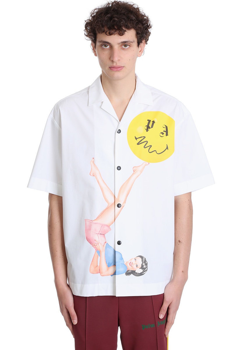 Palm Angels Juggler Pin Up Shirt In White Cotton