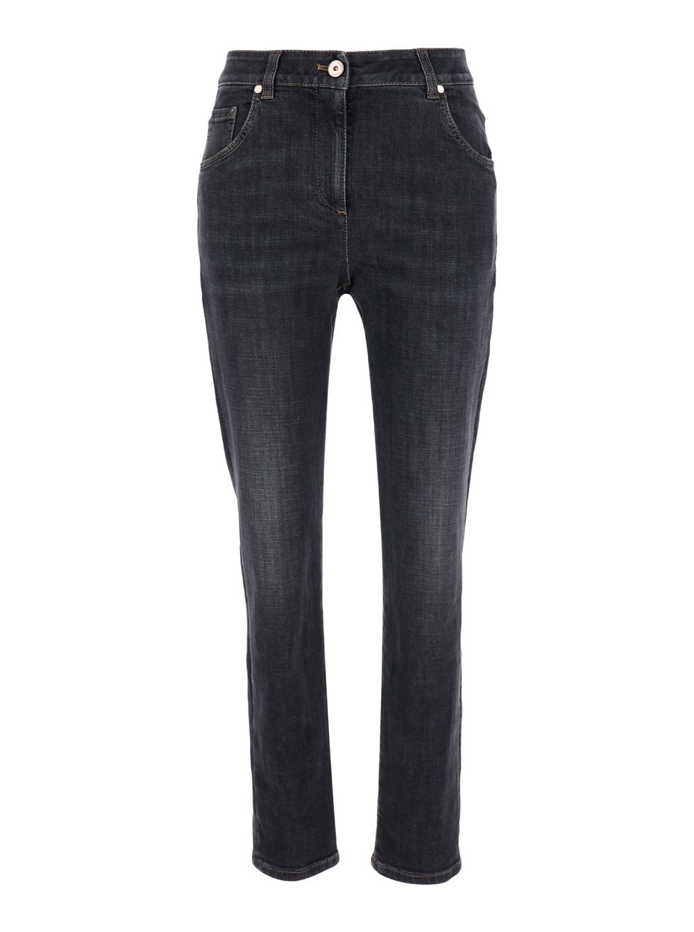 Shop Brunello Cucinelli Black Skinny Jeans With Contrasting Stitching In Denim Woman