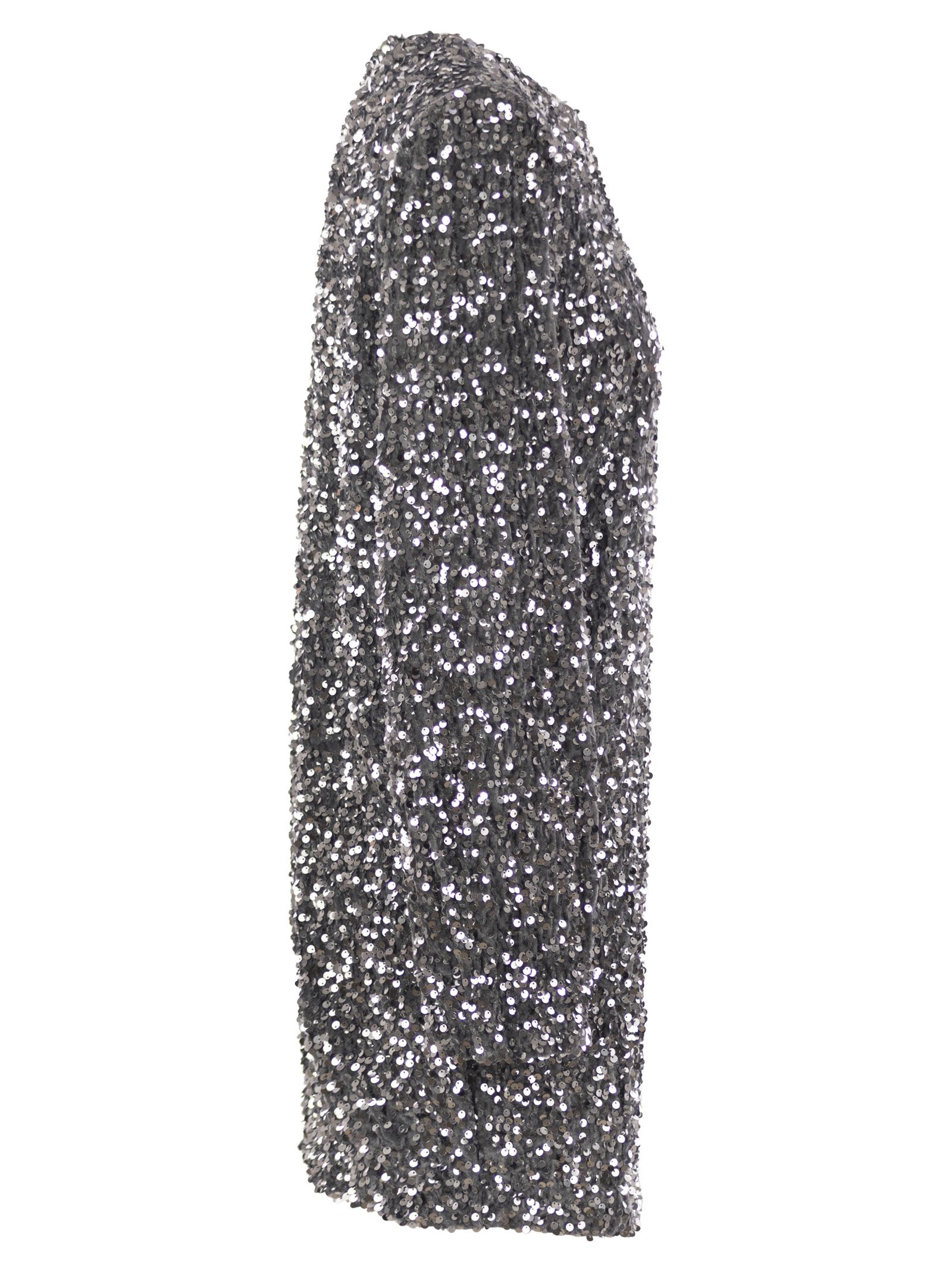 Shop Elisabetta Franchi Embroidered Boxy Mini Dress In Chenille With Sequins In Silver