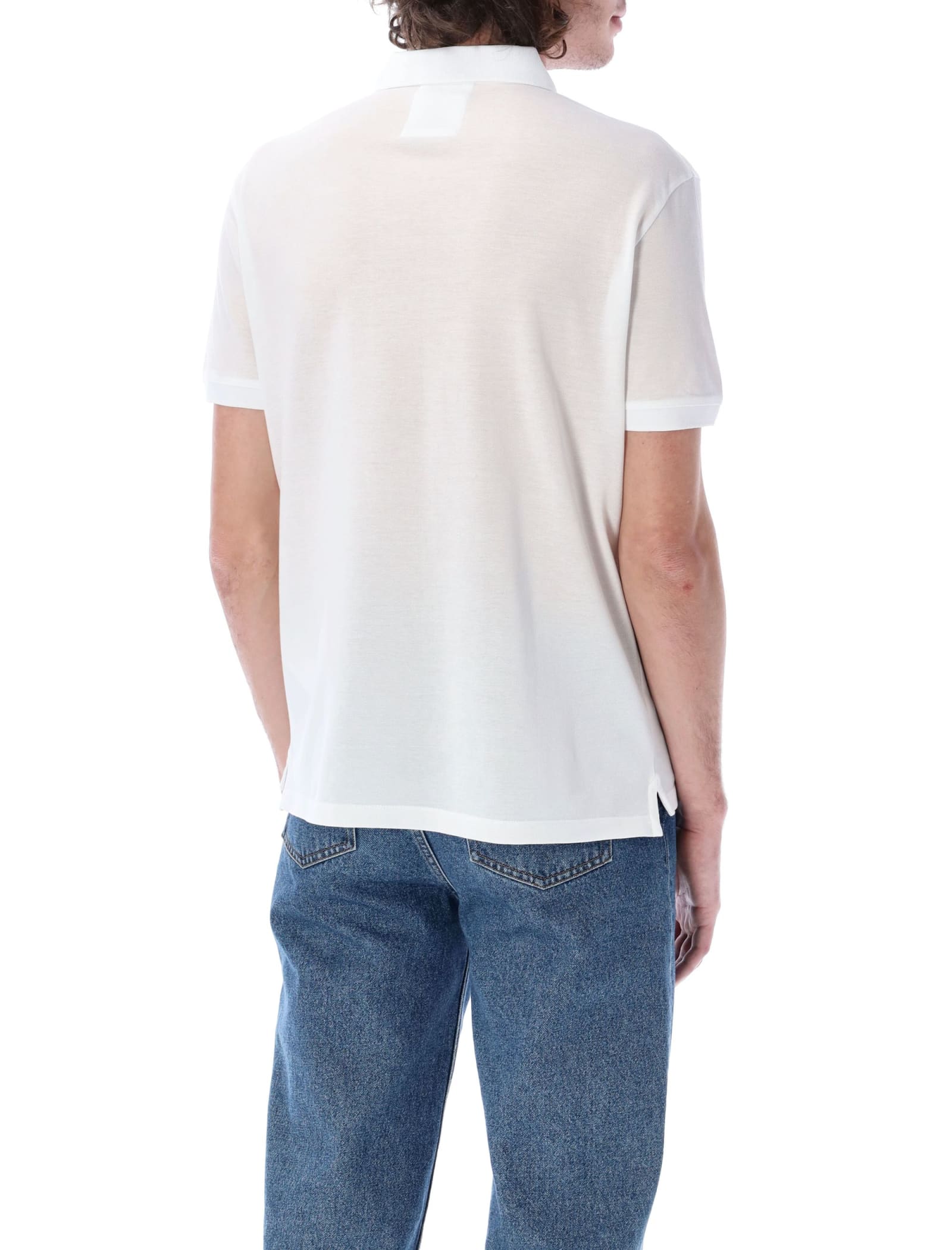 Emporio Armani Logo Embroidery Cotton Polo Shirt In White