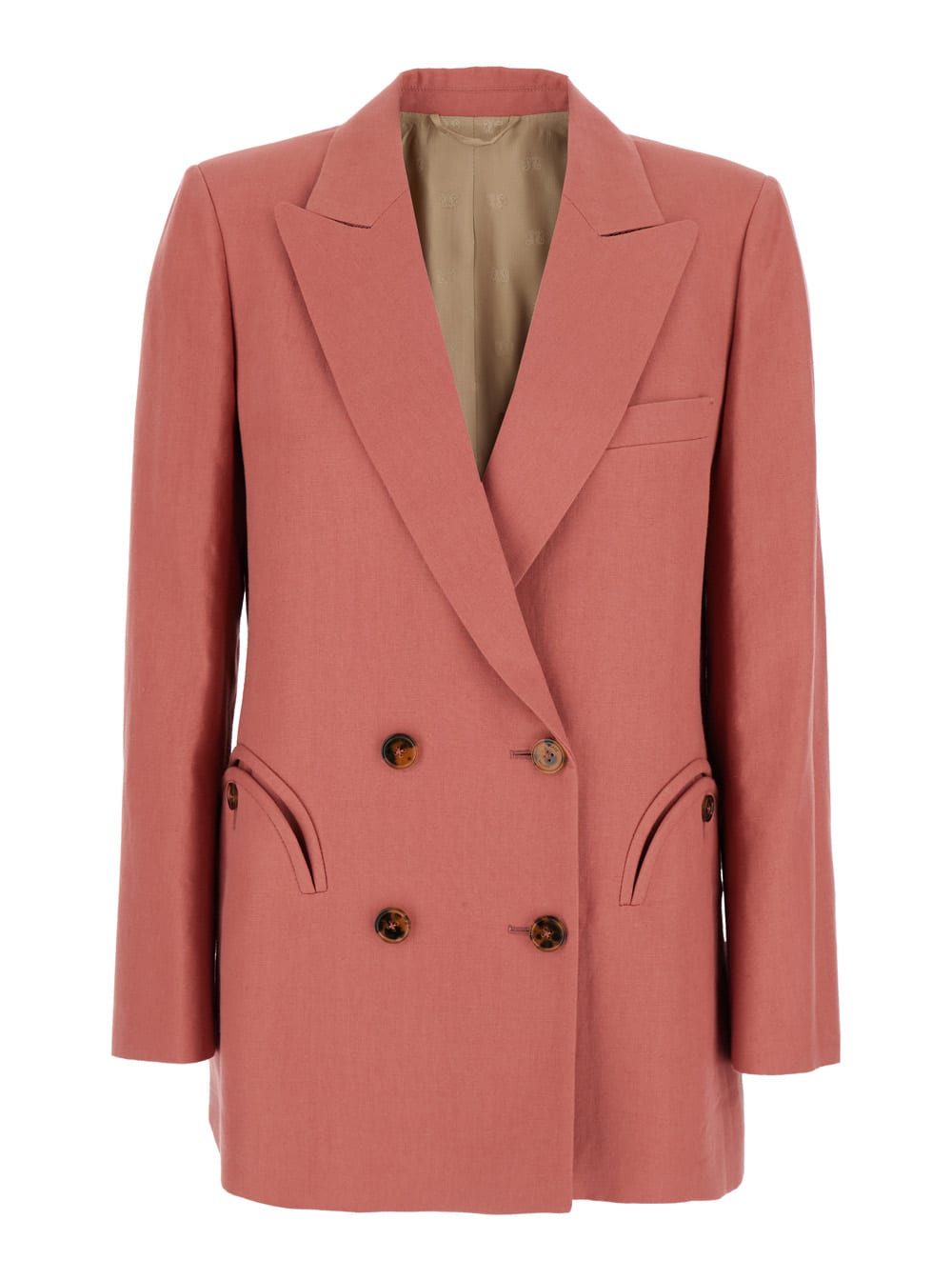 mdday Sun Pink Double-breasted Jacket With Peak Revers In Linen Woman