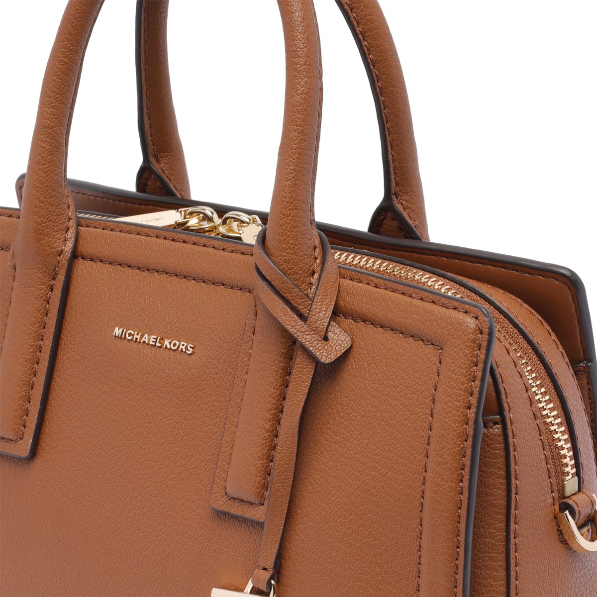 Michael Michael Kors Brown Handbag With Metallic Lettering Logo And Pendant In Brown