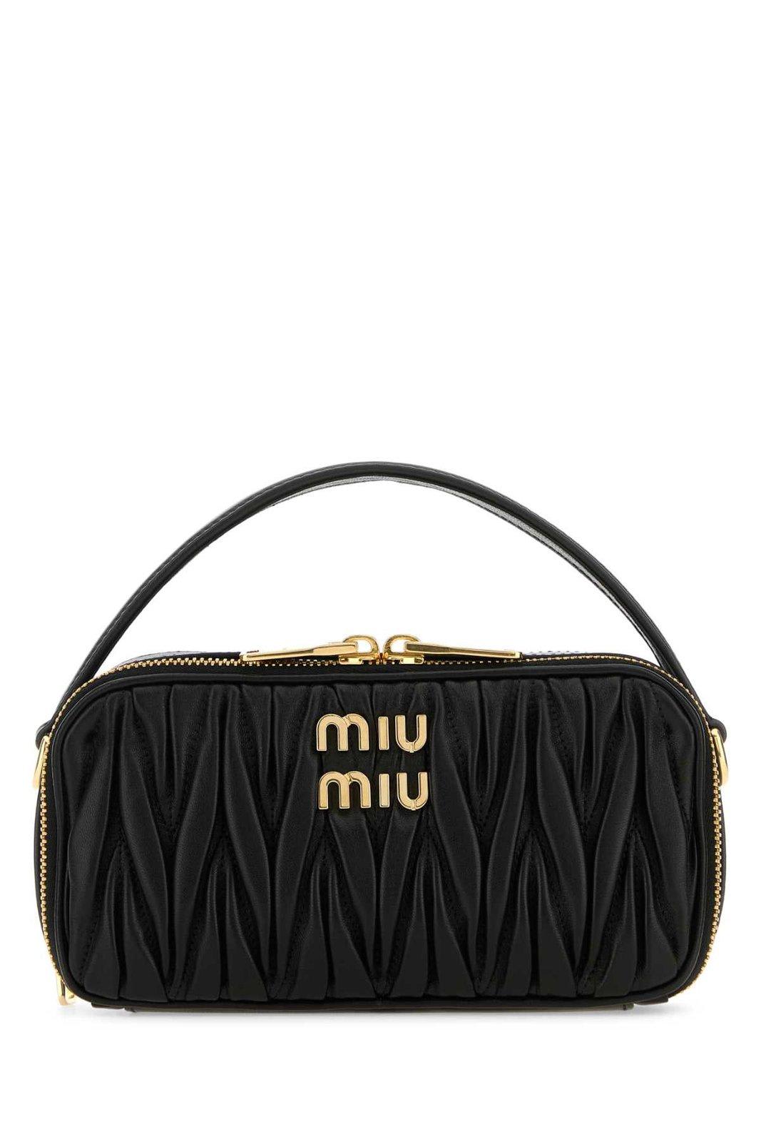 Shop Miu Miu Logo Top Zip Shoulder Bag In Black