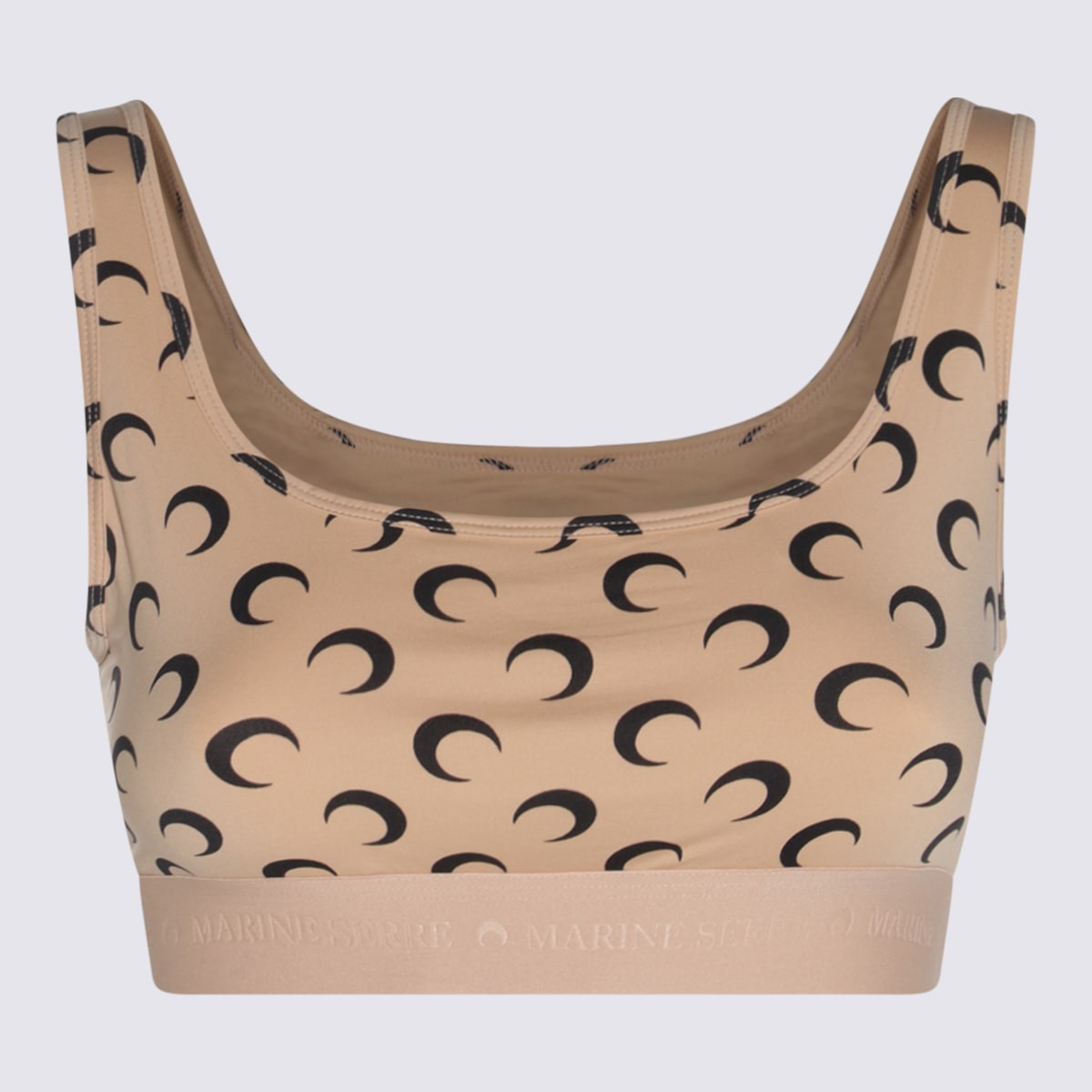 Marine Serre Beige Top With All-over Crescent Moon Print In Brown