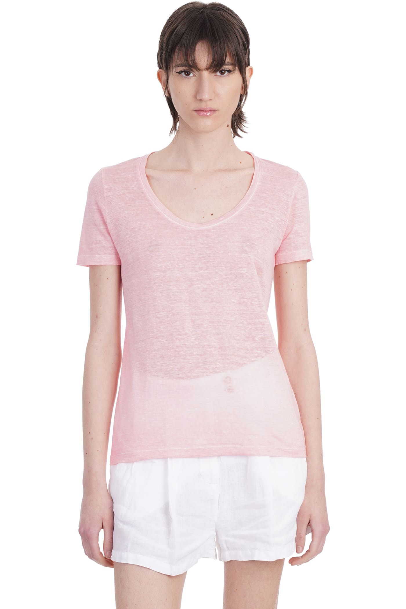 120% Lino T-shirt In Rose-pink Linen