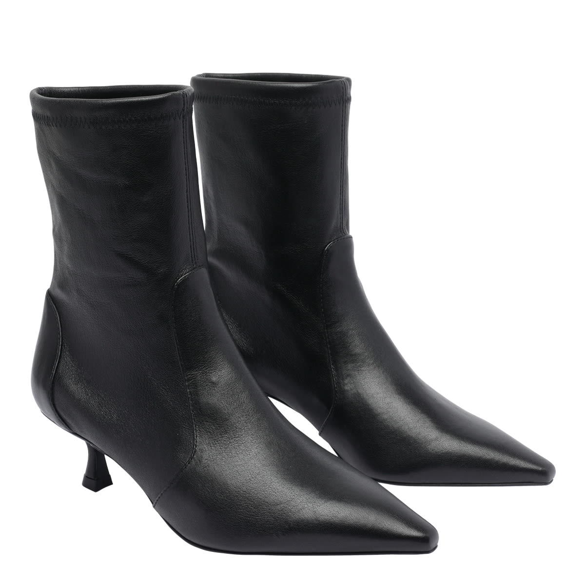 Stuart Weitzman Leather Ankle Boots Kitten Heel In Black