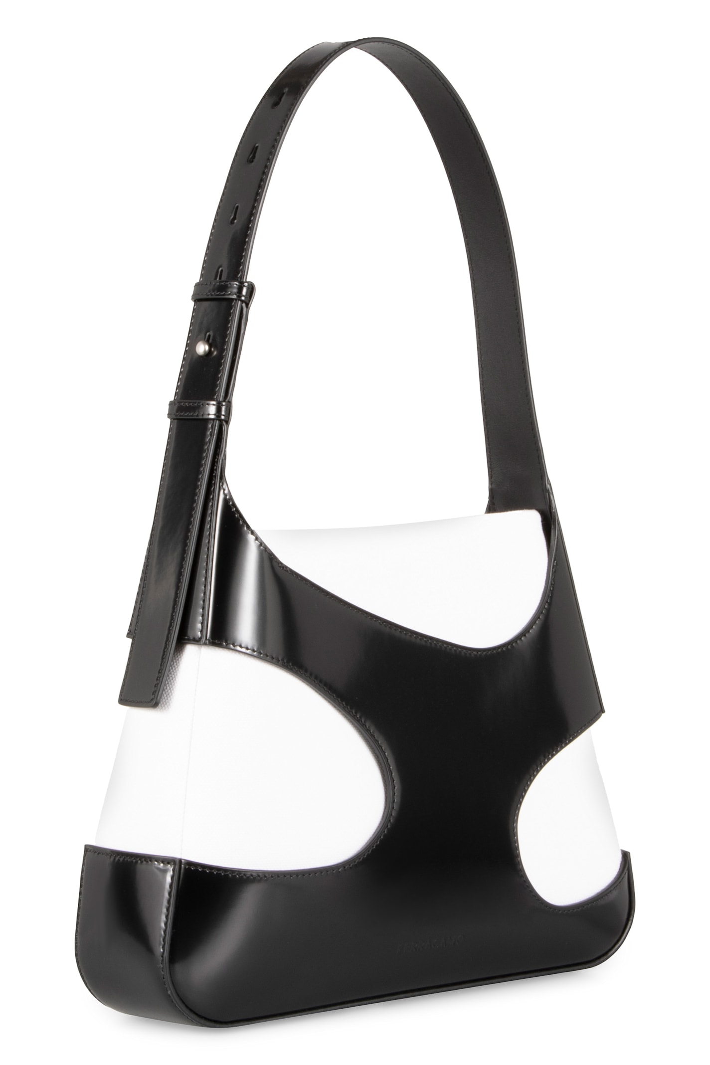 FERRAGAMO LEATHER AND CANVAS SHOULDER BAG