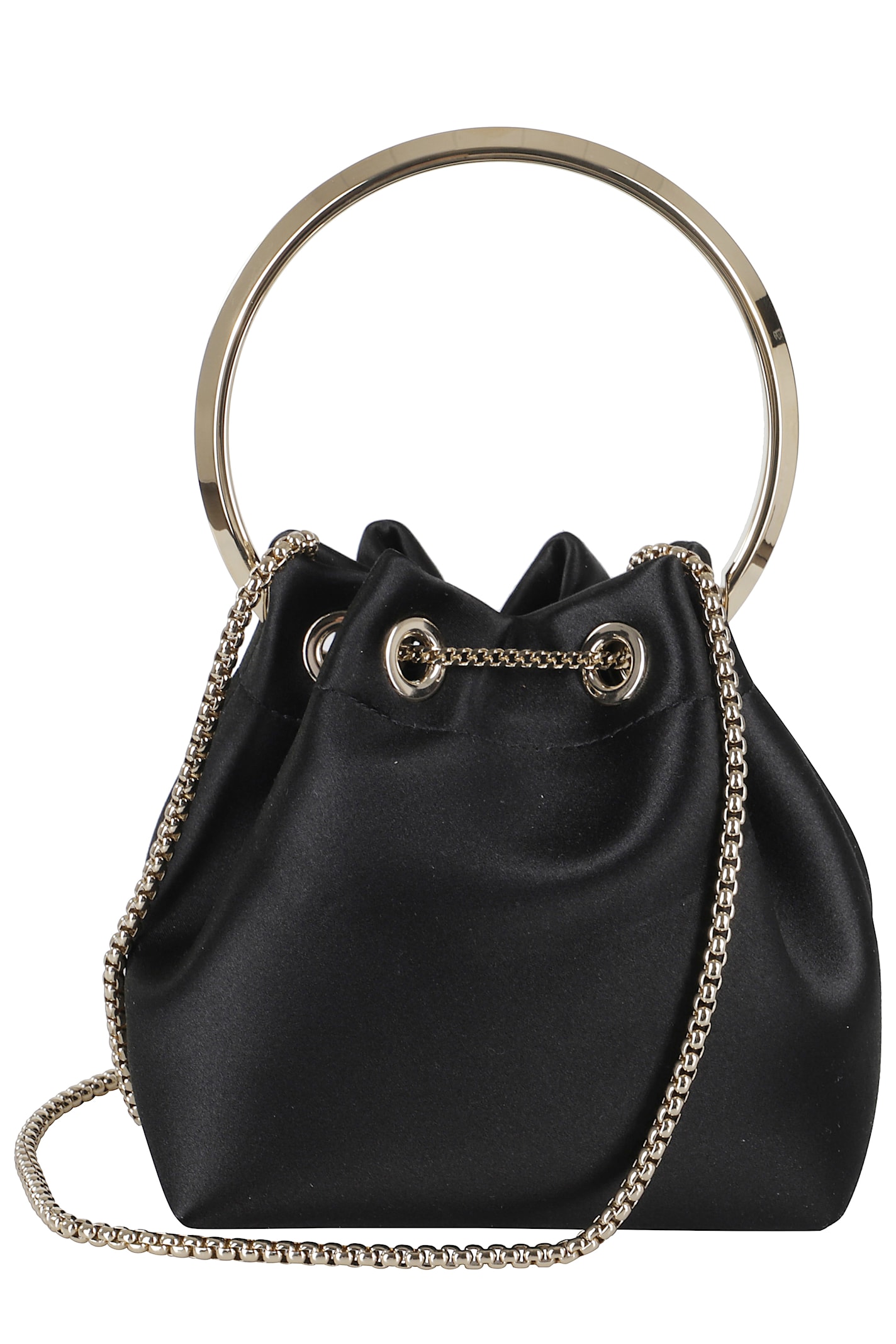Jimmy Choo Leather Bucket Bag Chain Detail In Black