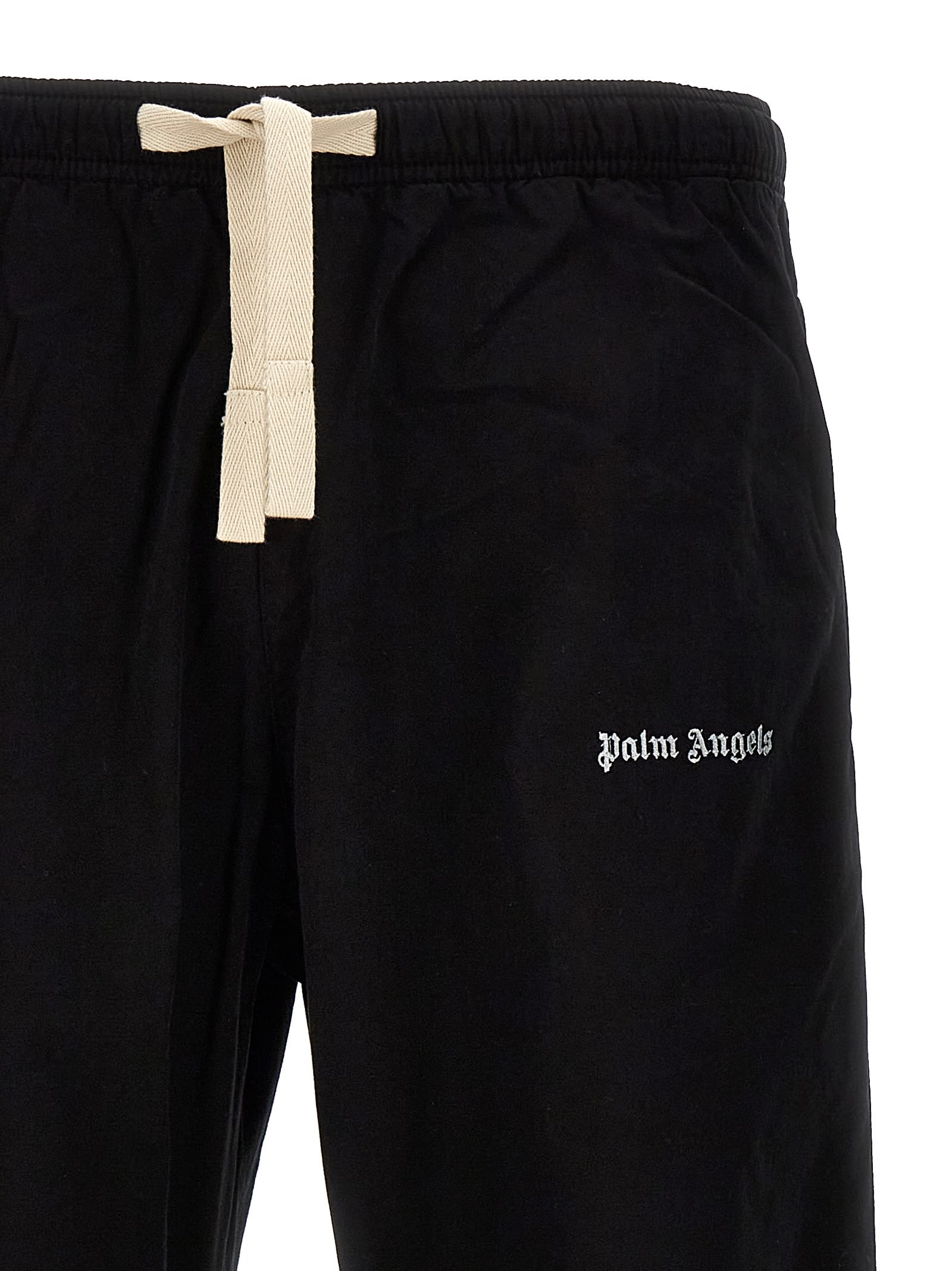 Shop Palm Angels Logo Cotton Travel Pants In Black
