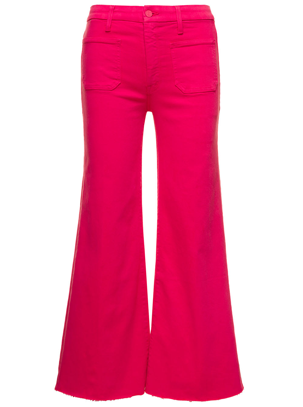 MOTHER FRAY FUCHSIA FLARED JEANS WITH PATCH POCKETS IN COTTON DENIM WOMAN