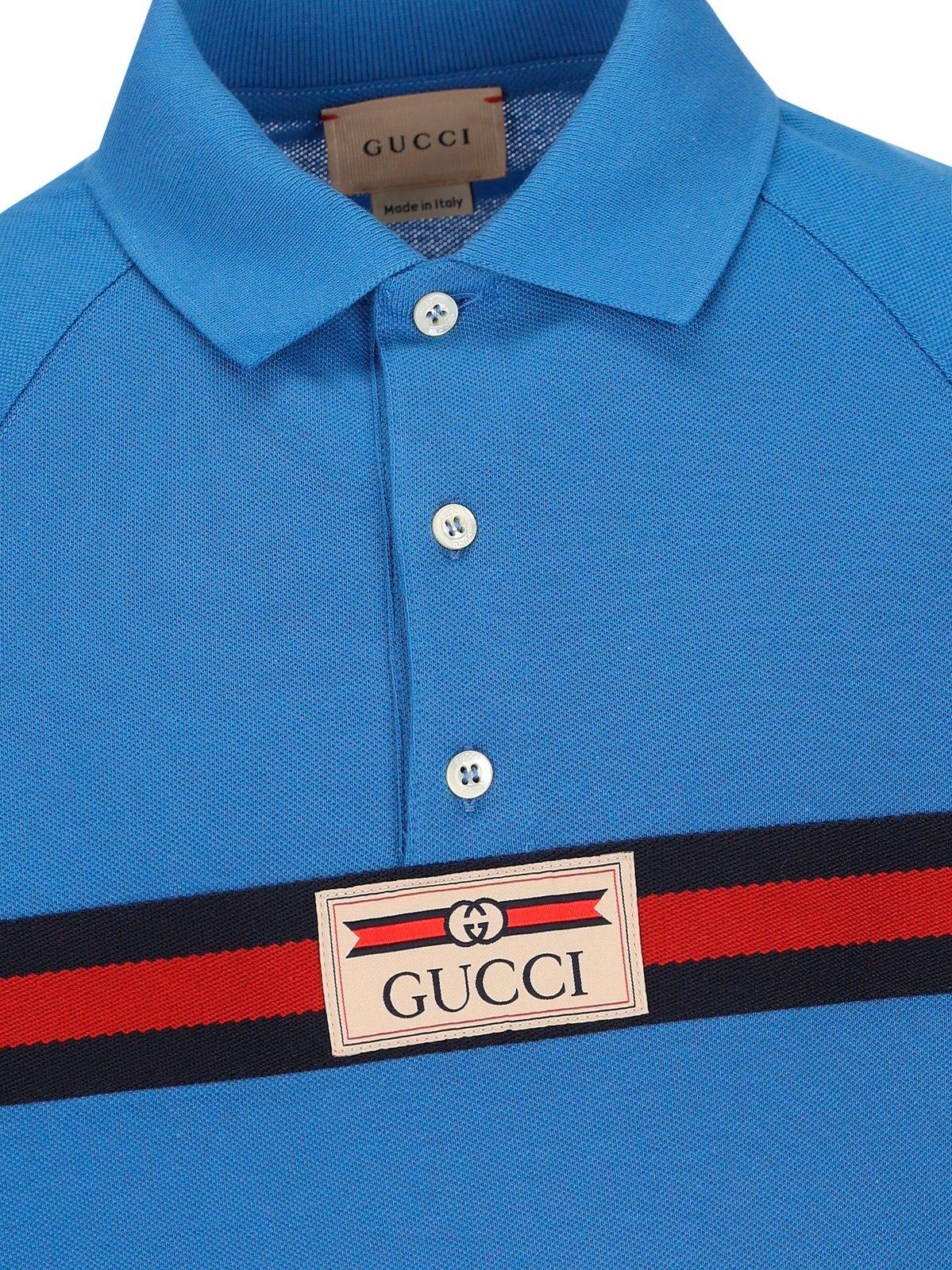 Shop Gucci Logo Patch Short-sleeved Polo Shirt In Light Blue