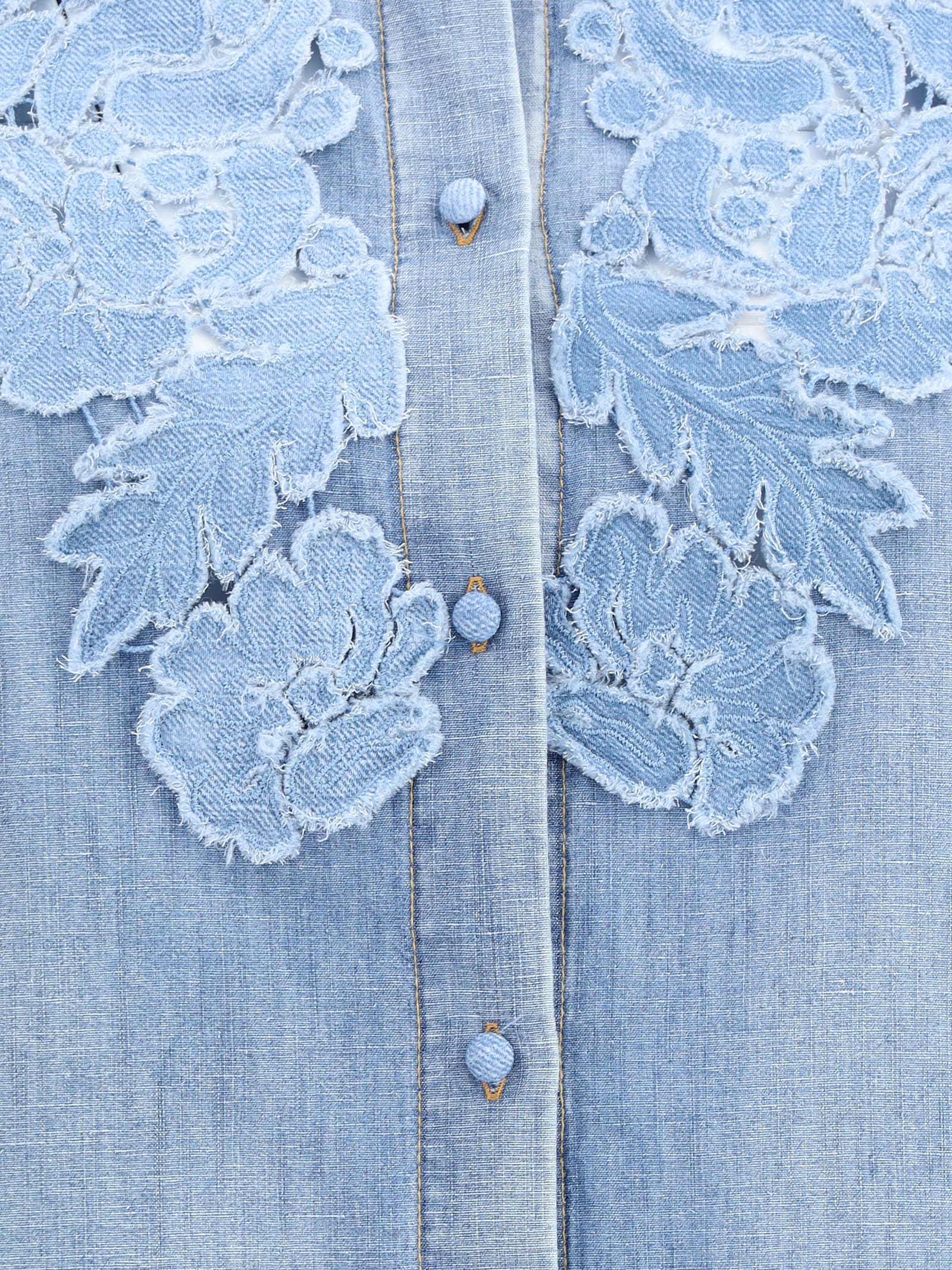 Ermanno Scervino Denim Shirt With Floral Lace Embroidery