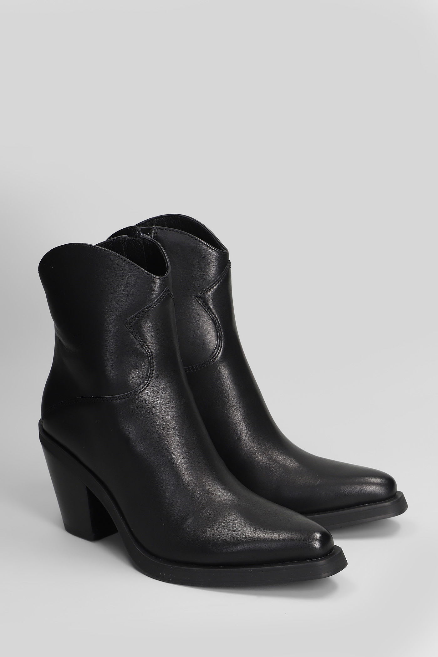 Ash Judy Texan Ankle Boots In Black Leather In Black