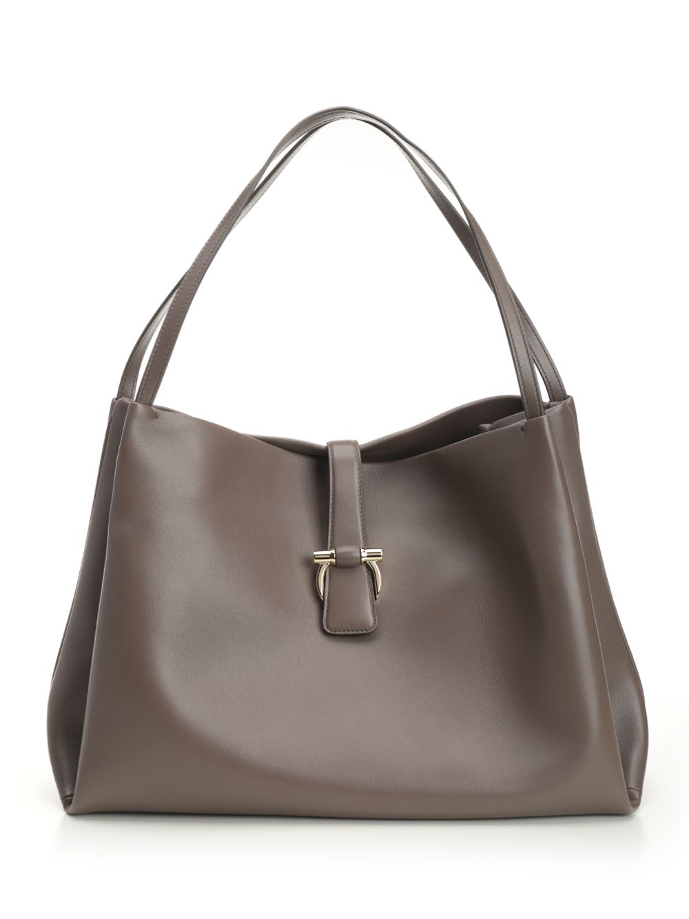 Ferragamo Xl Calf Leather Tote Bag In Gray