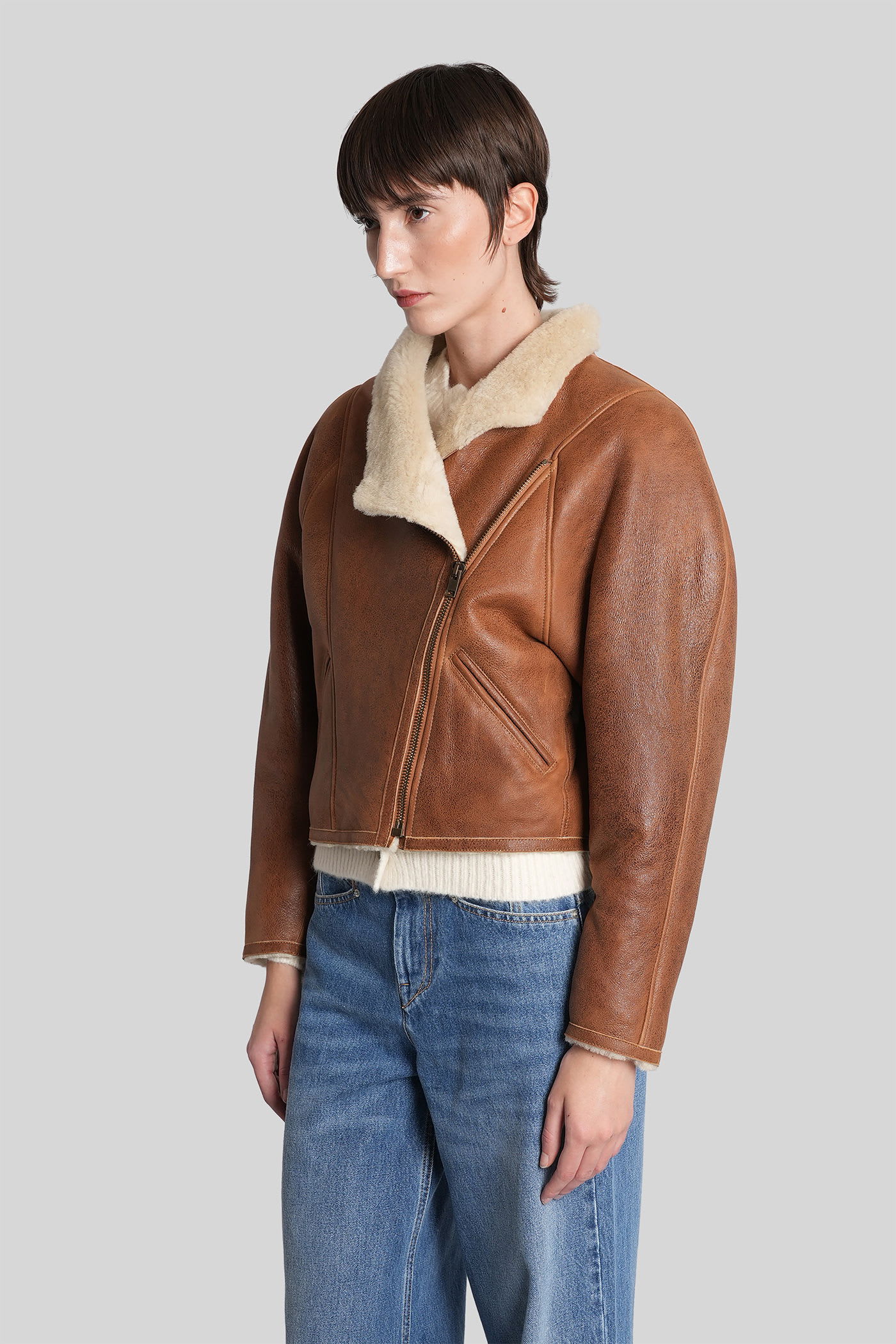 Isabel Marant Blondine Leather Jacket In Brown Leather In Brown