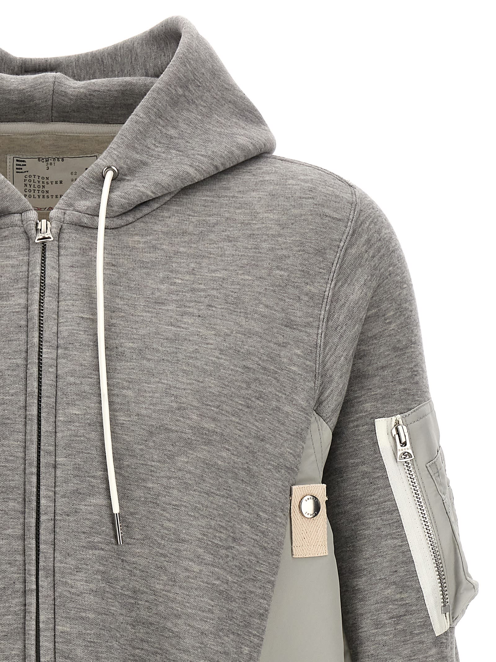 Shop Sacai Two-material Hoodie In Grey