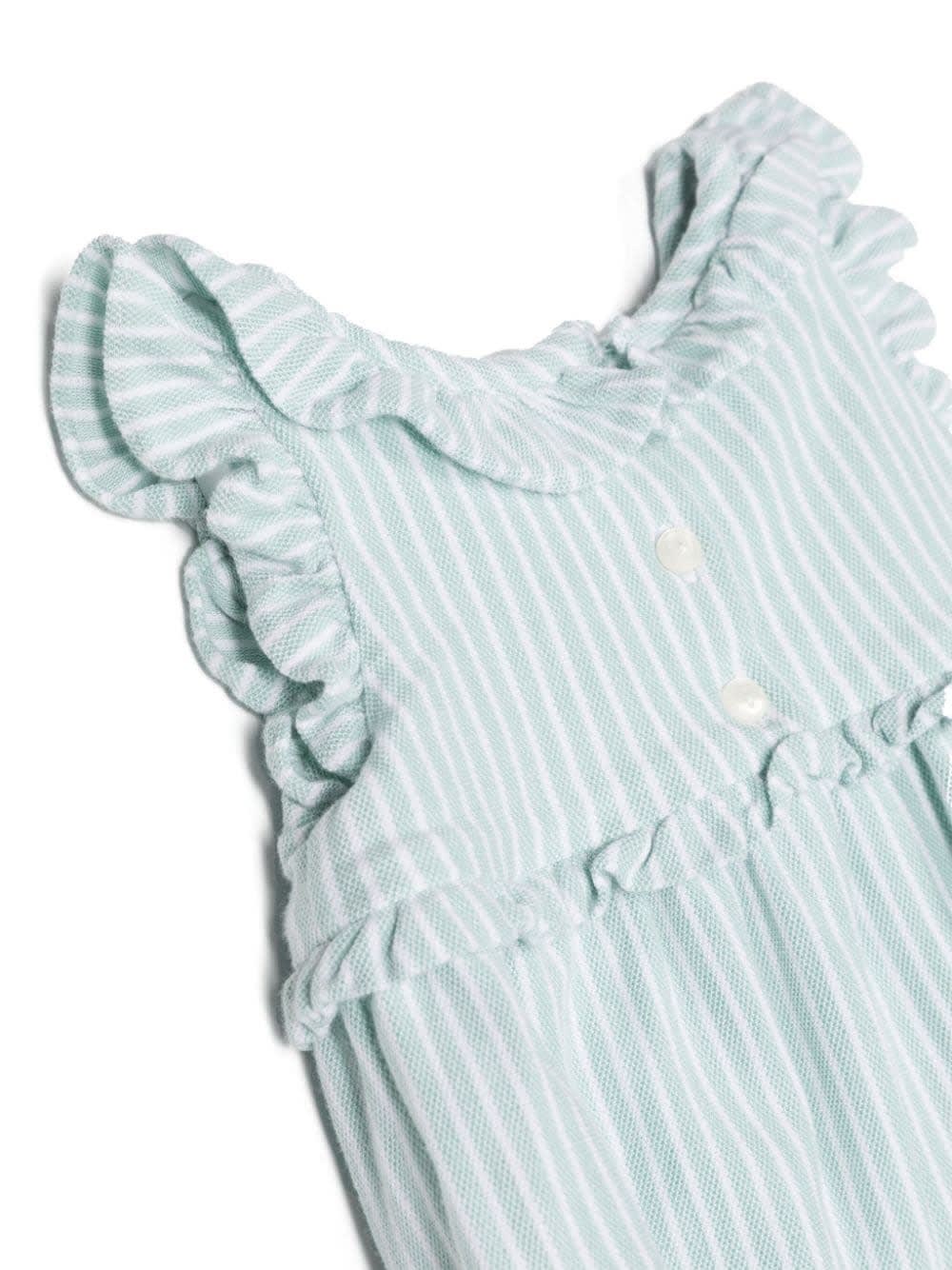 Shop Ralph Lauren White And Green Striped Romper With Pony