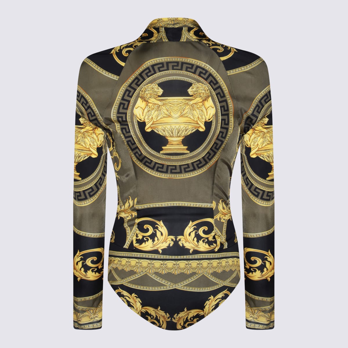 Shop Versace Gold And Black Viscose Bodysuits