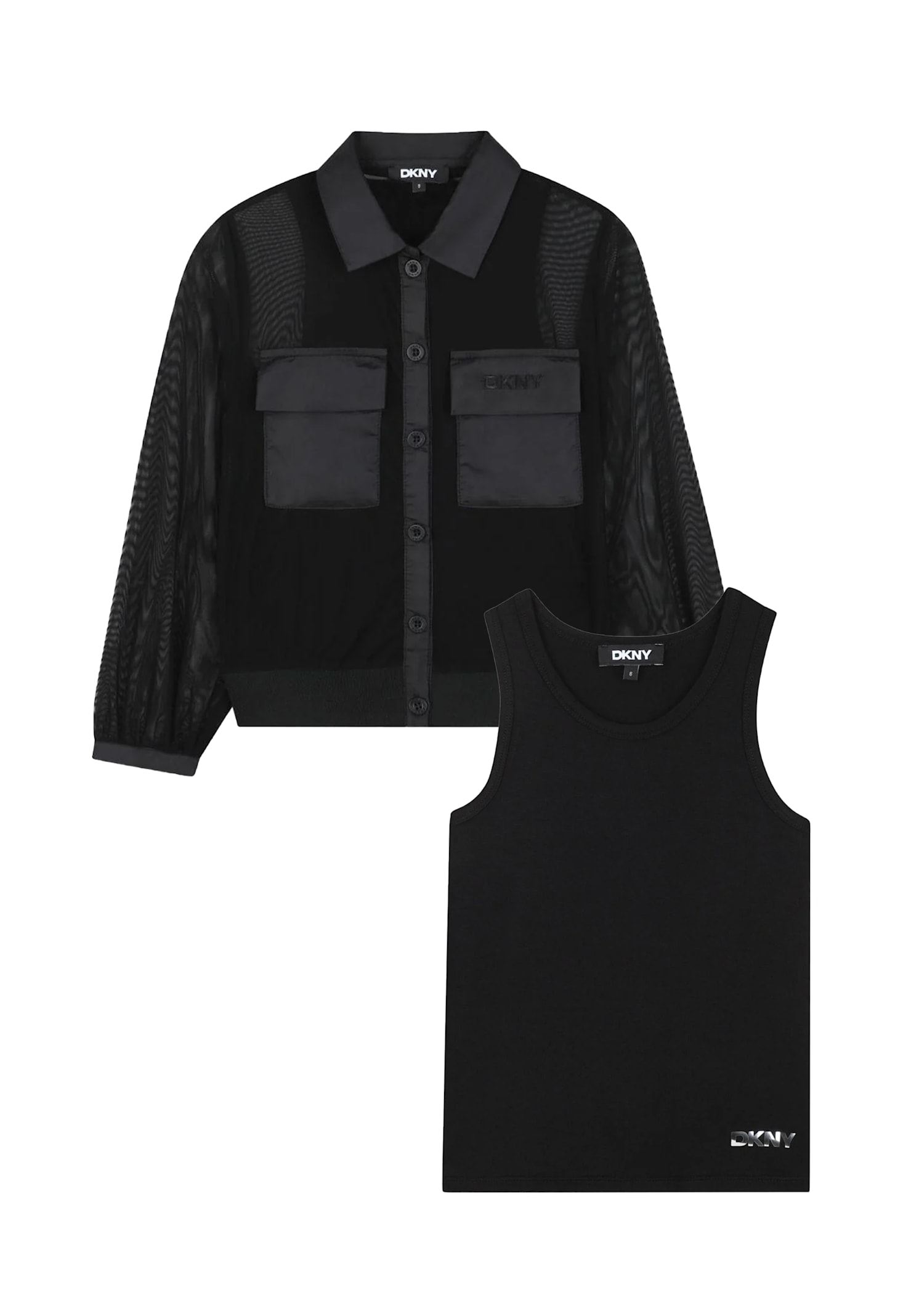 Dkny Black Shirt For Girl With Logo In Animal Print