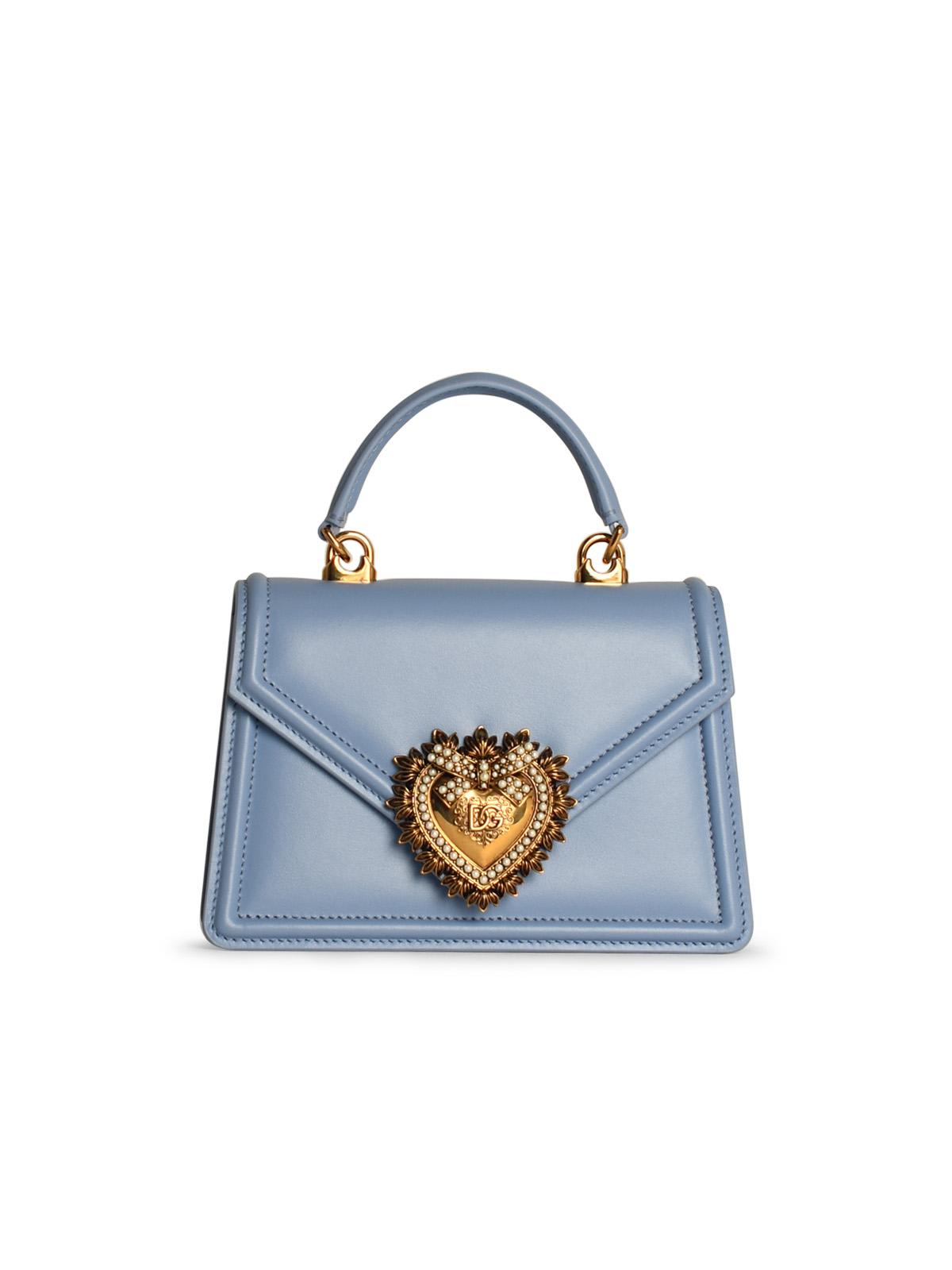 Shop Dolce & Gabbana Light Blue Leather Devotion Small Bag