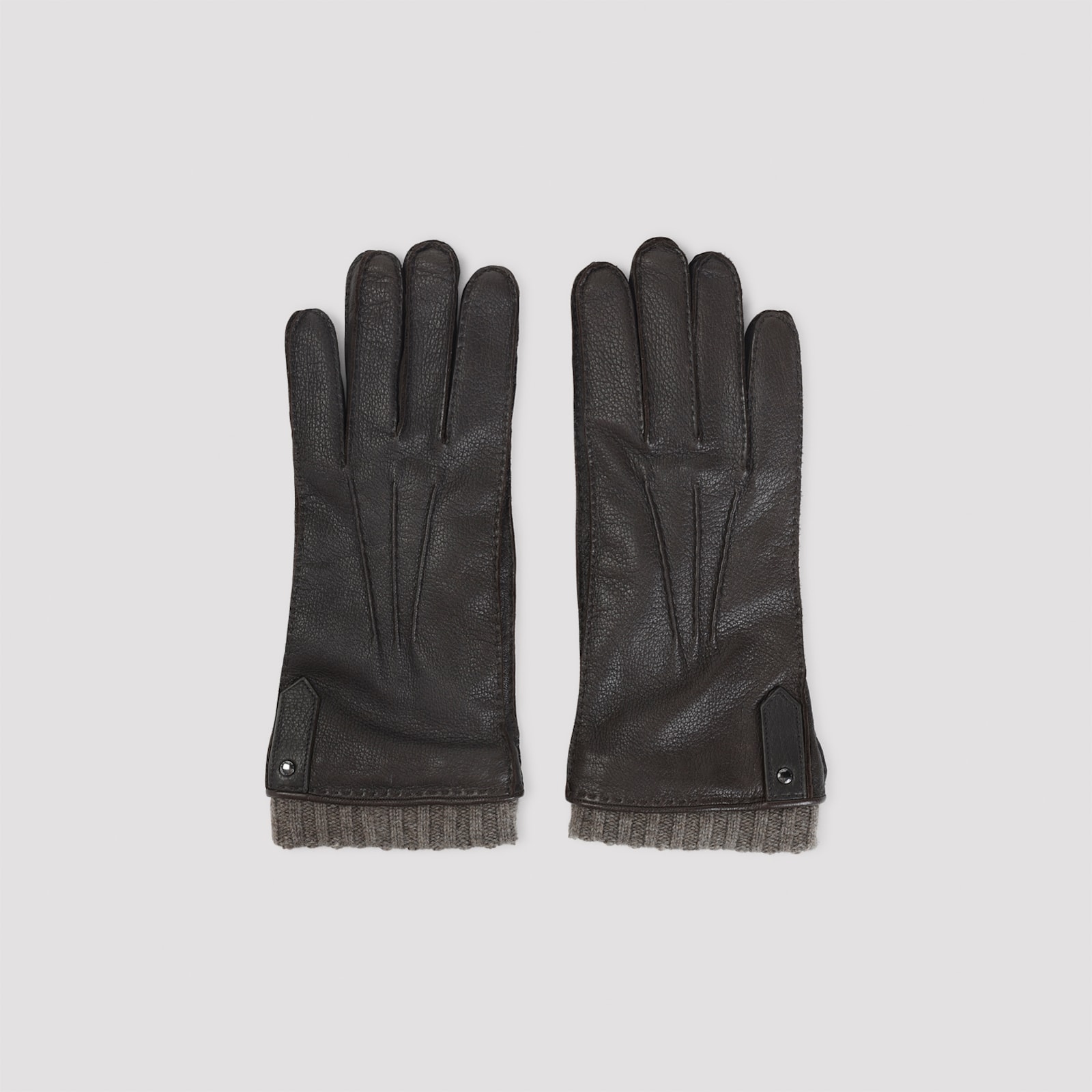 Canali Ribbed-trim Leather Gloves In Gold