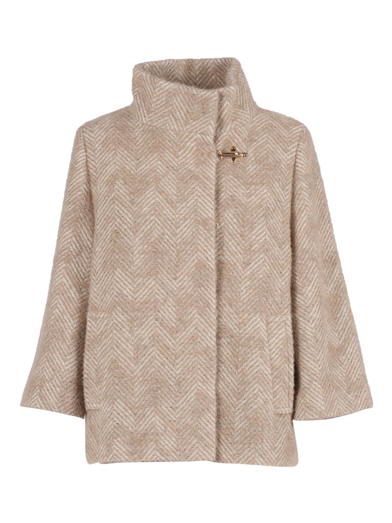 Fay Tailored Cape With Stand-up Collar And Hidden Closure In Neutral