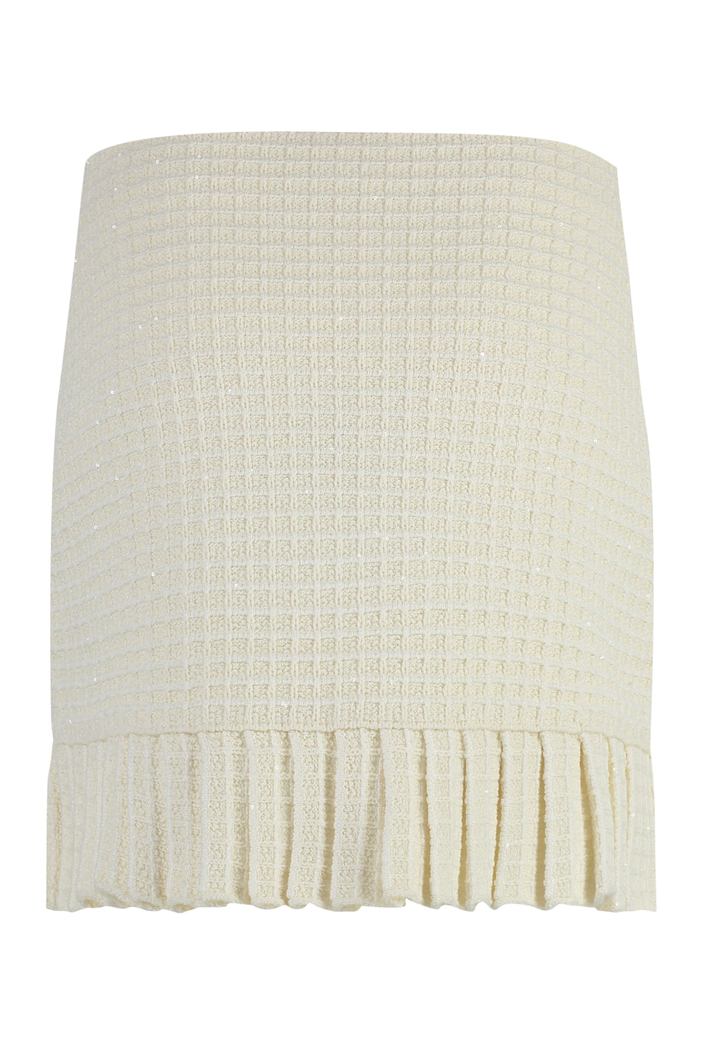Shop Self-portrait Knitted Mini Skirt In Ivory